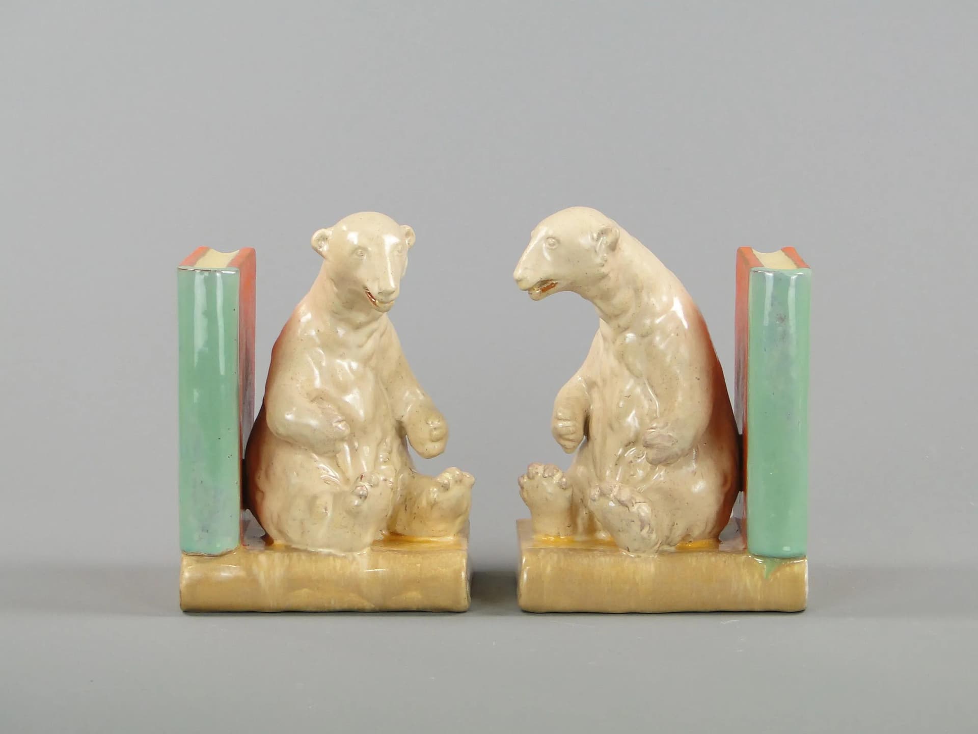 Pair of bookends Art Deco, multicolor, ceramics, by D. Urbach, Czech Republic, 1930s. - 44861