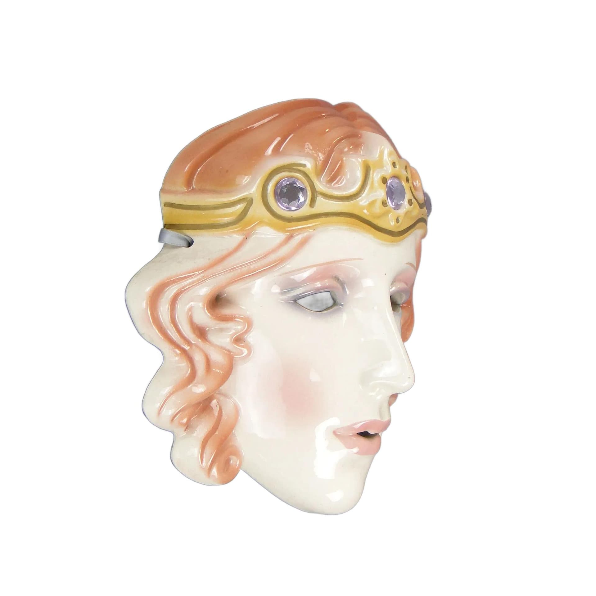 Wall mask Art Deco, ivory white porcelain, USA, 1940s.