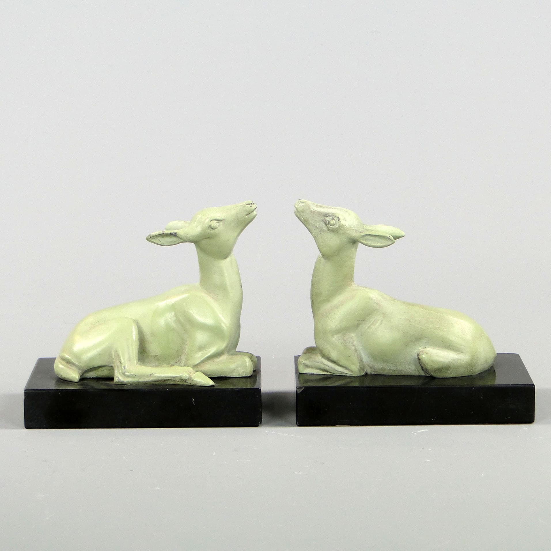 Para podpórek do książek, Art déco, metal zielony, marmur czarny, Francja, lata 20. - 44843