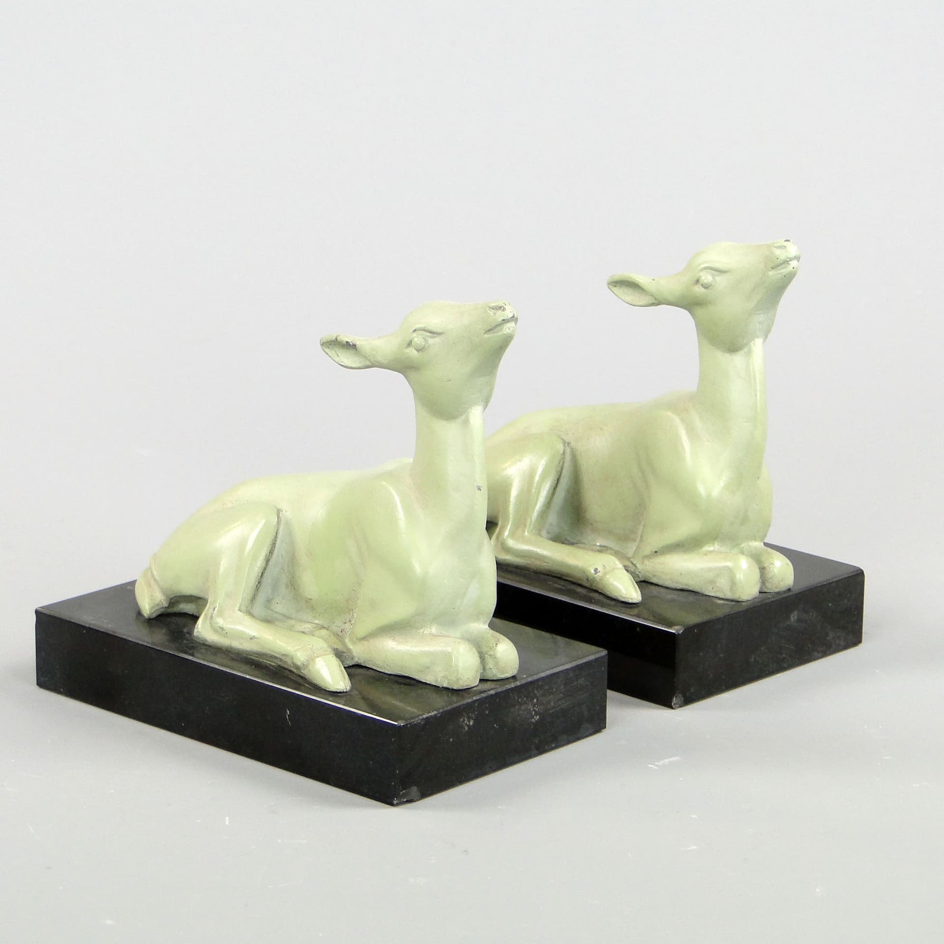 Para podpórek do książek, Art déco, metal zielony, marmur czarny, Francja, lata 20. - 44846