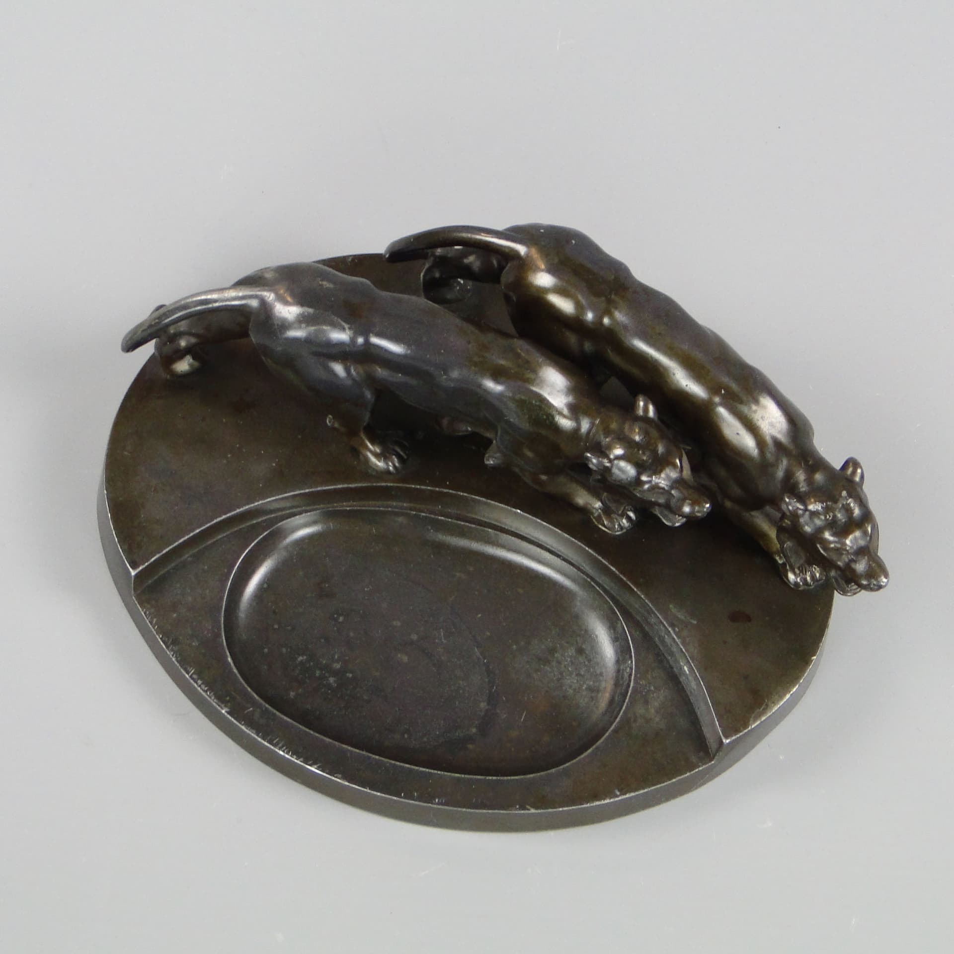 Taca na wizytówki art déco, metal brązowiony, Polska, lata 20. - 44838