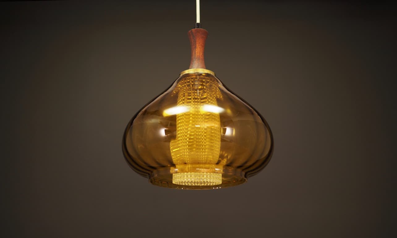 Lampa wisząca, szkło brązowy biały, Dania, lata 70. - 44923