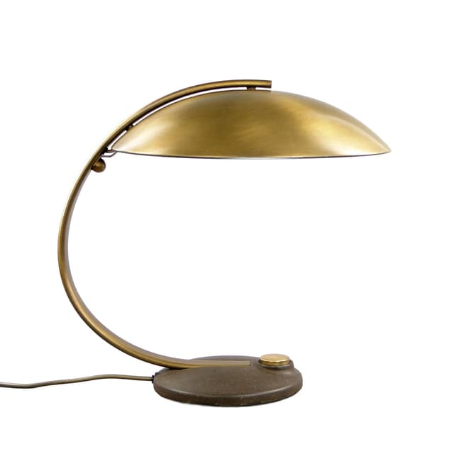 Lampa gabinetowa, mosiądz szczotkowany złoty, stal lakierowana brązowa, proj. E. Hillebrand, Niemcy, lata 60. - WYMIARY