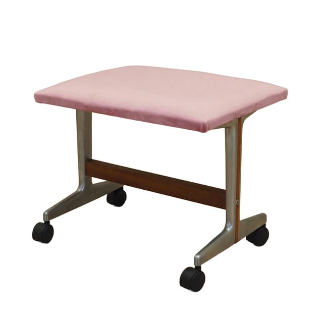 Podnóżek duński, velvet różowy, metal, drewno, Dania, lata 60. - WYMIARY