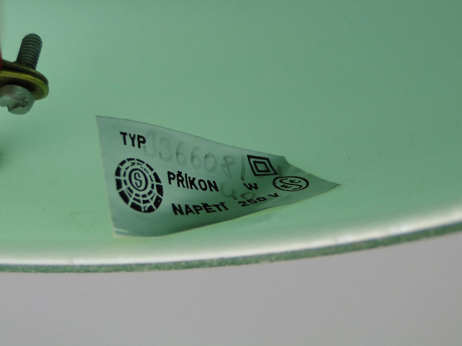 Table lamp globe, white green glass, Napaco, Czechoslovakia, 1960s. - 45022