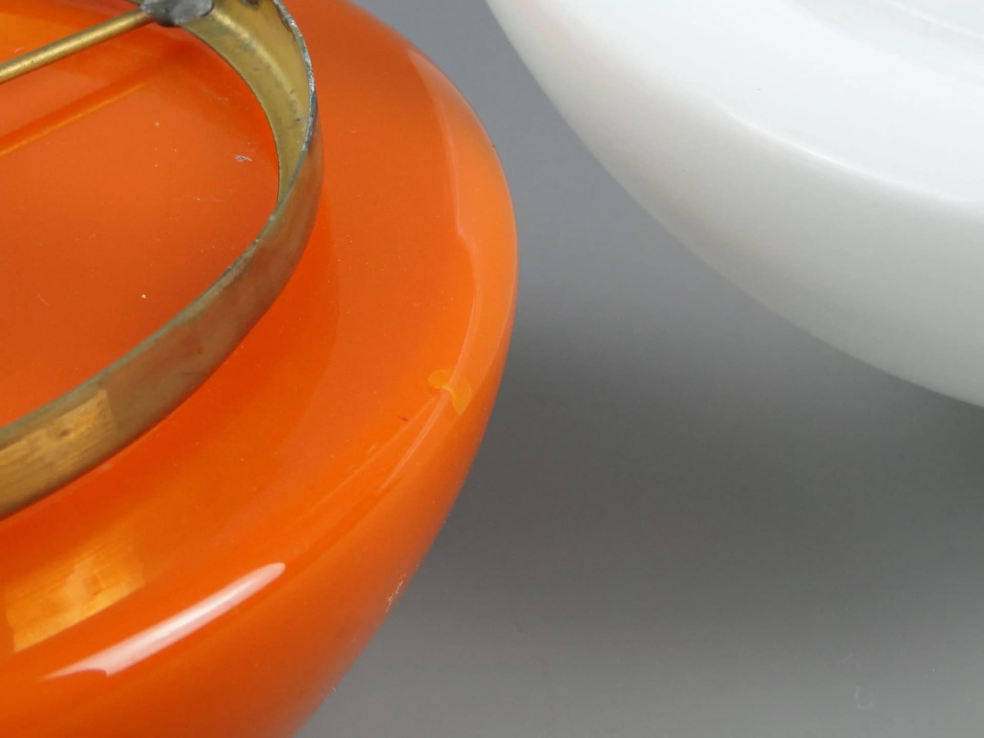 Table Lamp Globe, white orange, glass, Napako, Czechoslovakia, 1960s - 45019