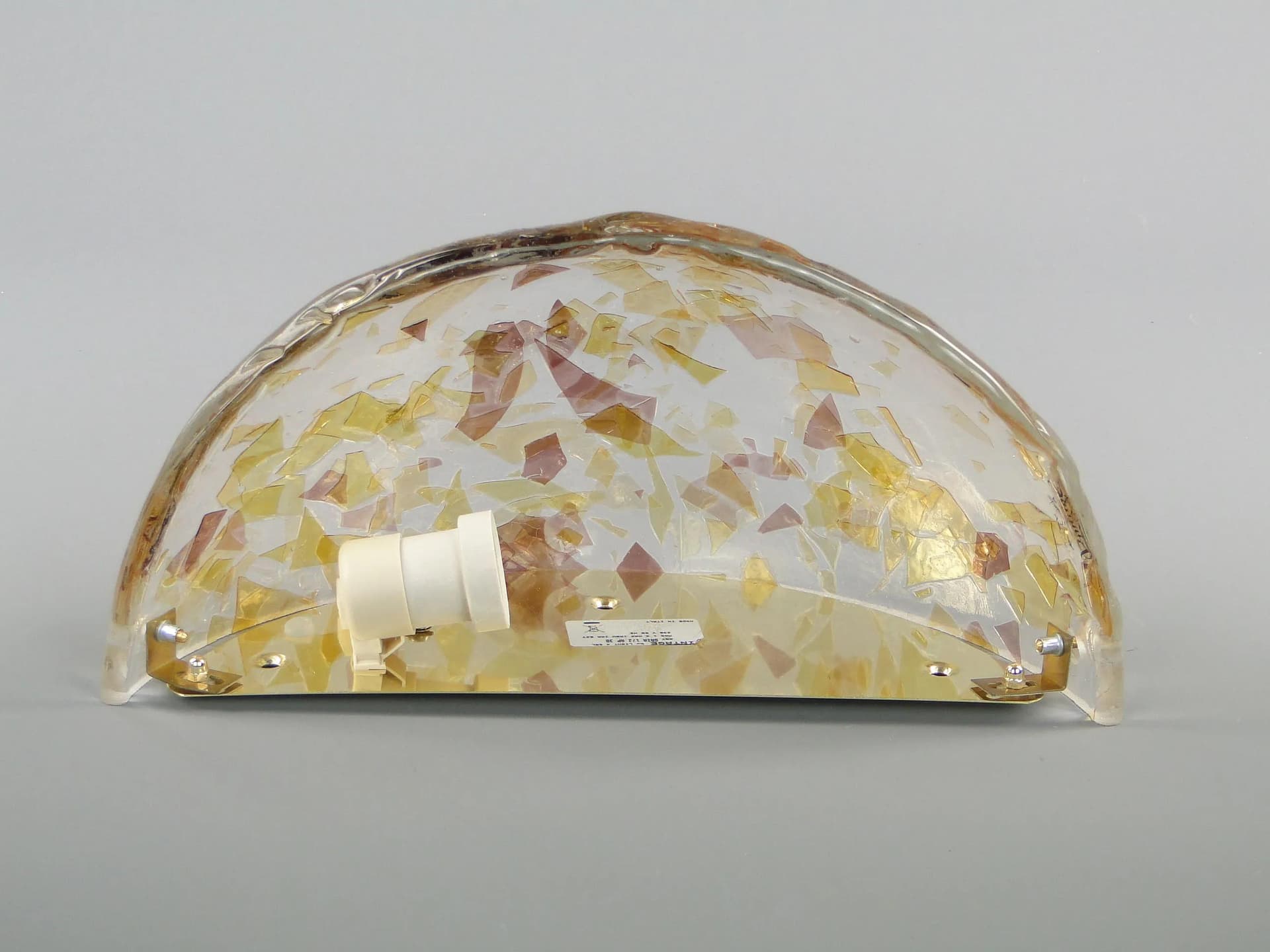 Kinkiet ścienny, Murano, szkło wielobarwne, metal złoty, Włochy, lata 70. - 45007