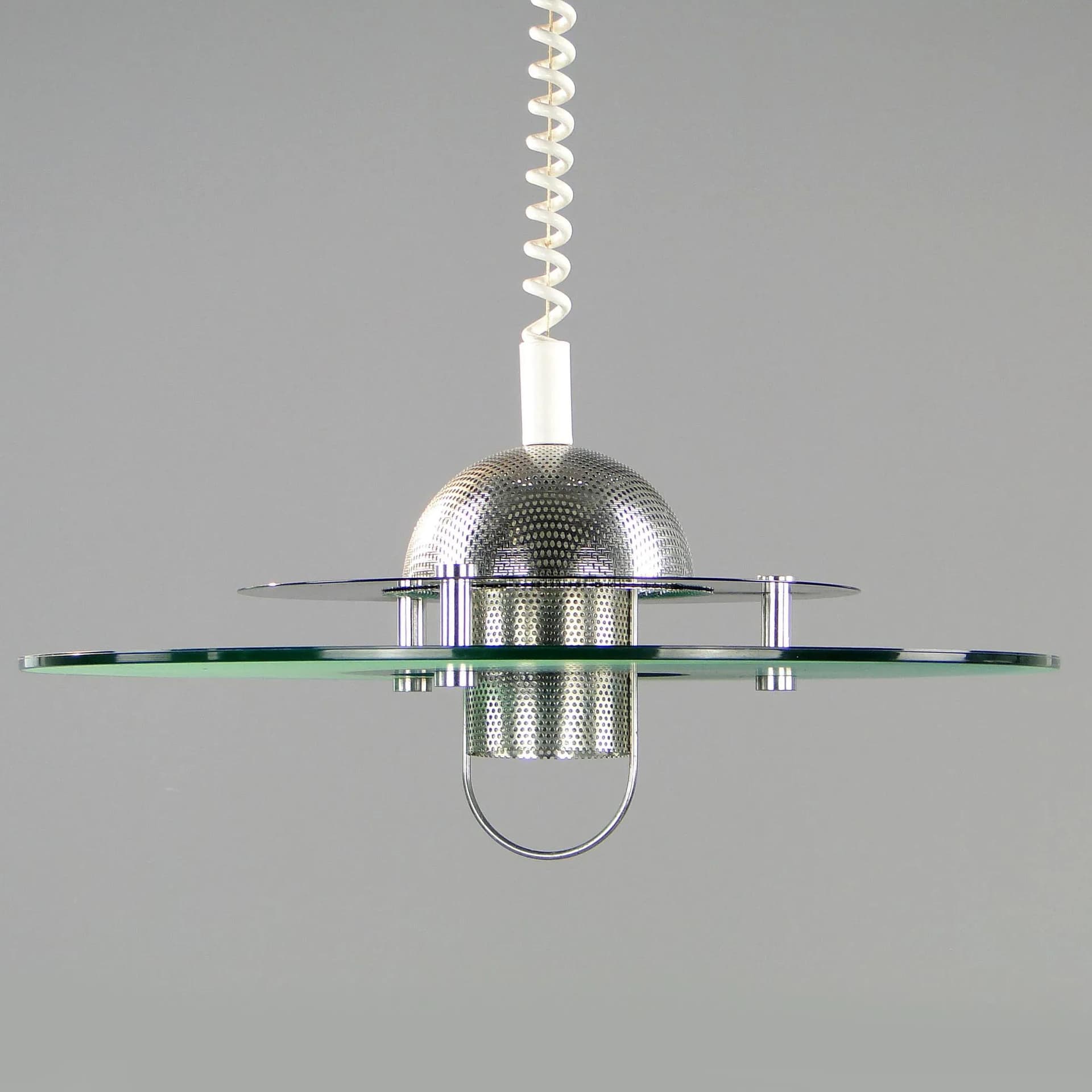 Lampa wisząca Memphis, klosz zielony, akryl stal, Francja, lata 80. - 44994