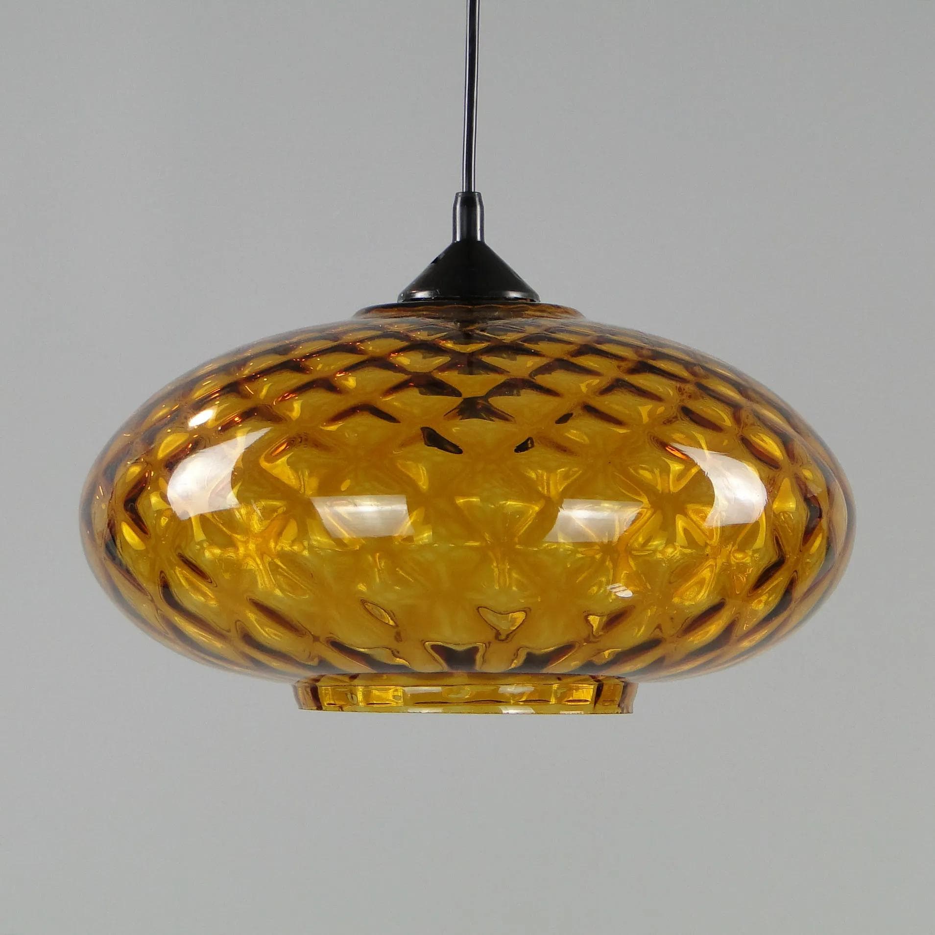 Lampa wisząca, szkło pomarańczowe, Polska, lata 60. - 45094