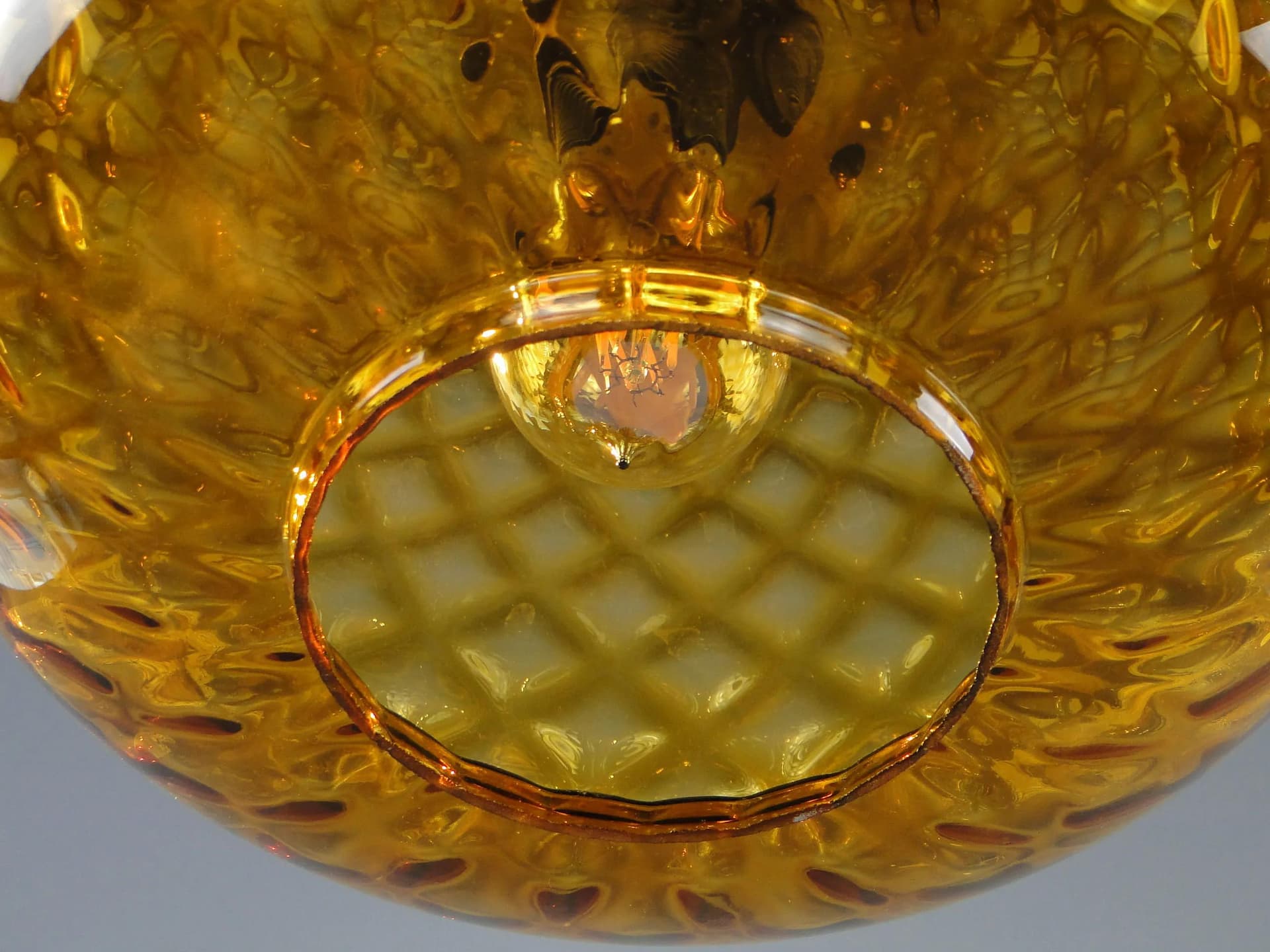 Lampa wisząca, szkło pomarańczowe, Polska, lata 60. - 45092