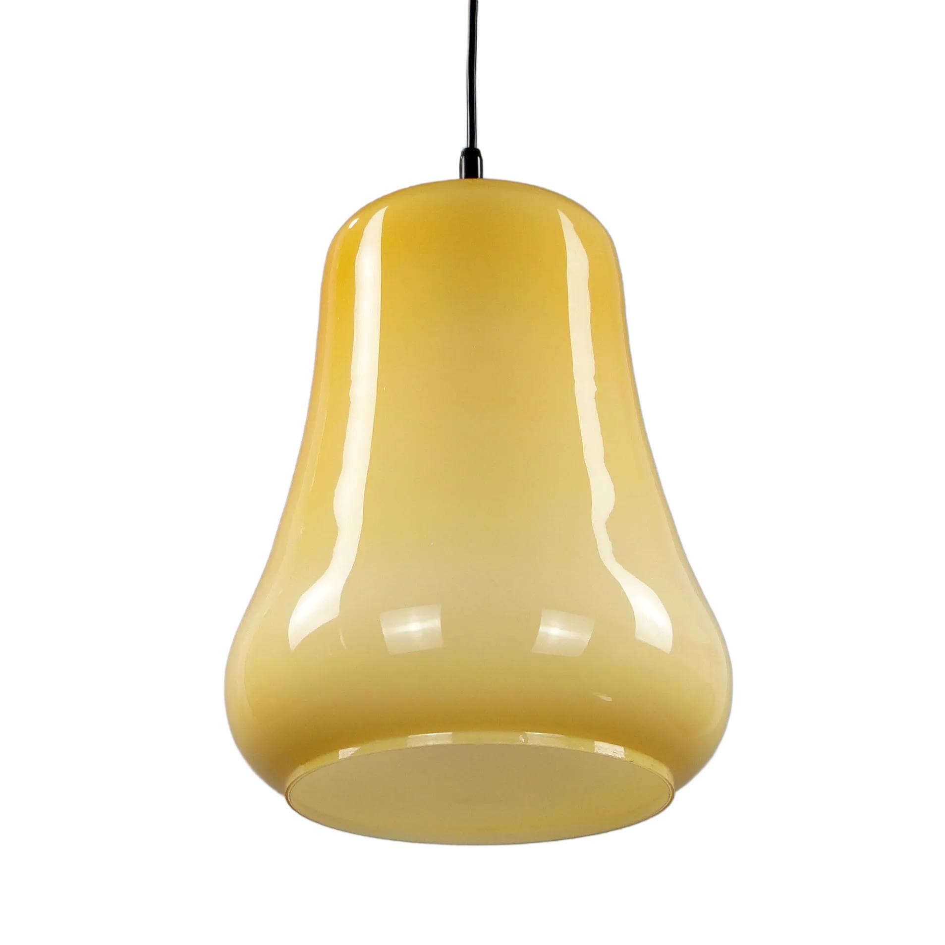 Lampa wisząca Pop Art, szkło żółty, Polam Meos, Polska, lata 60.