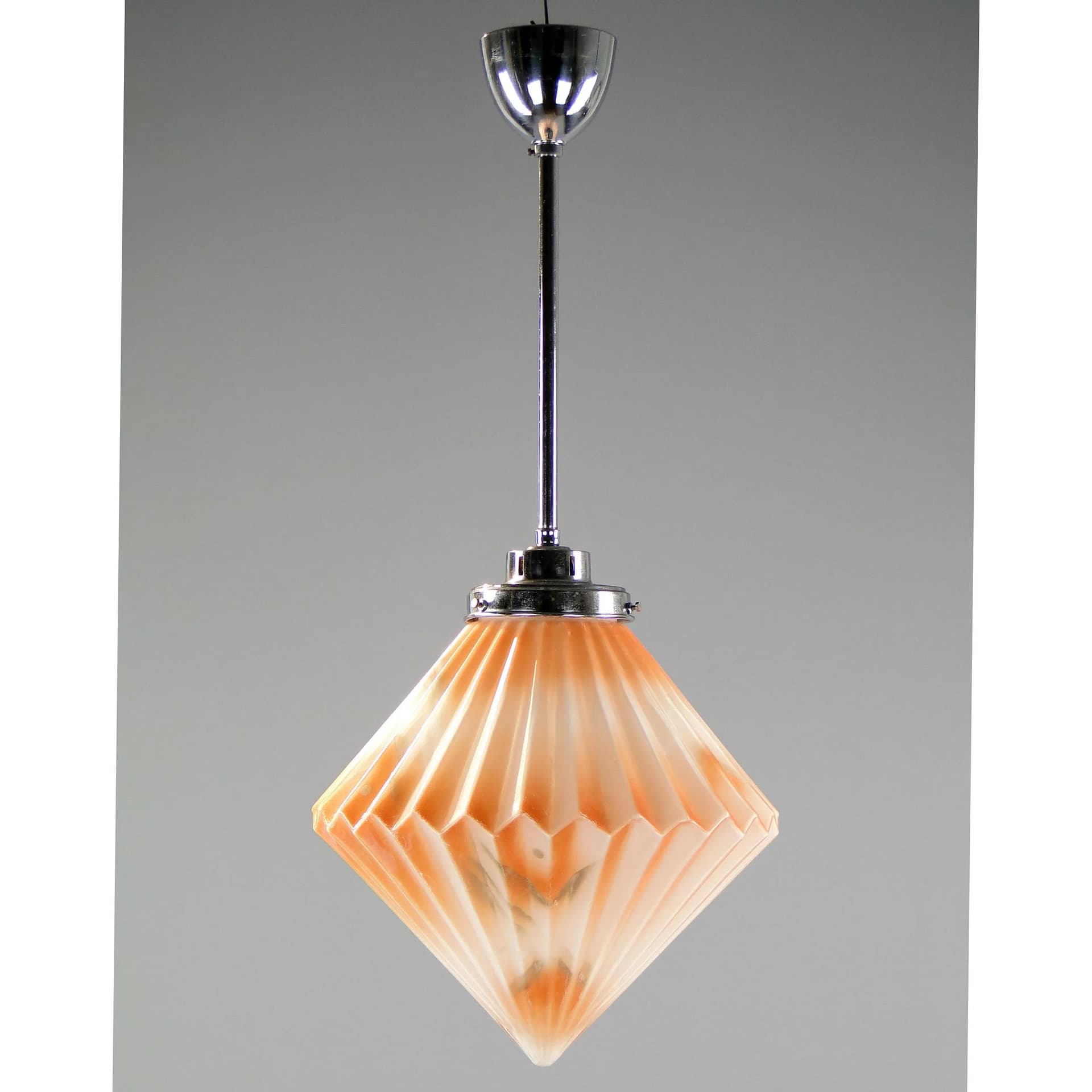 Lampa sufitowa wisząca Art déco, szkło pomarańczowe, Polska, lata 20. - 45075