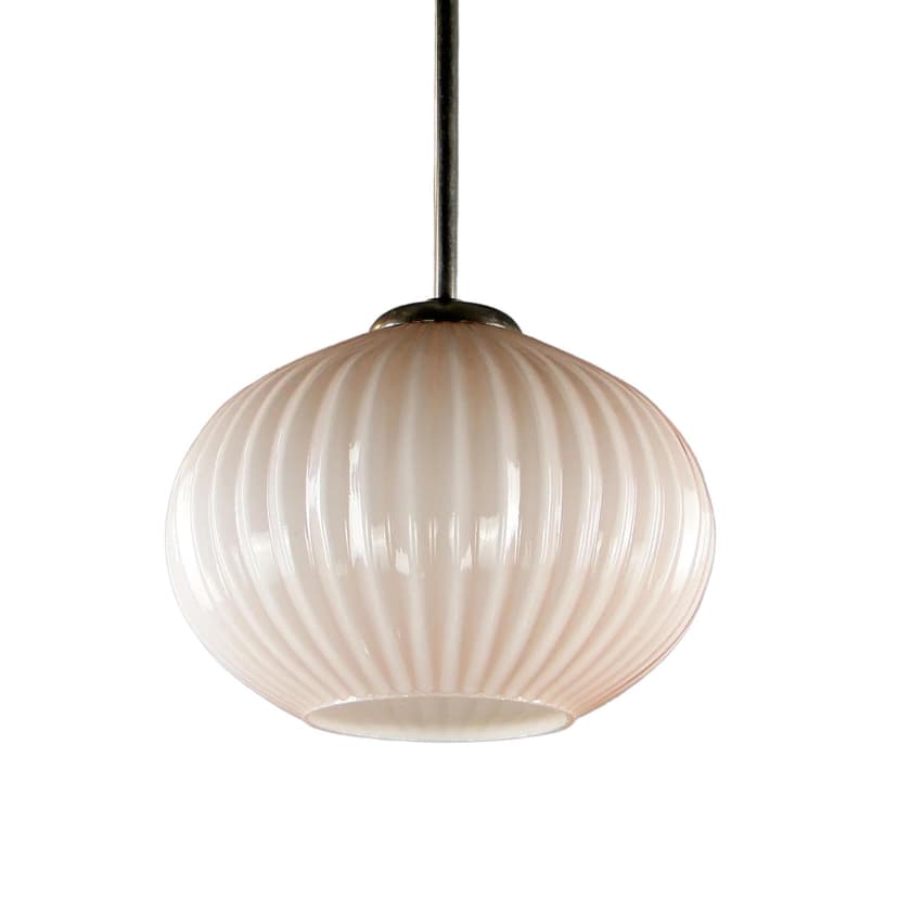 Lampa wisząca Art déco, szkło ivory white, stal chromowana, Polska, lata 20.