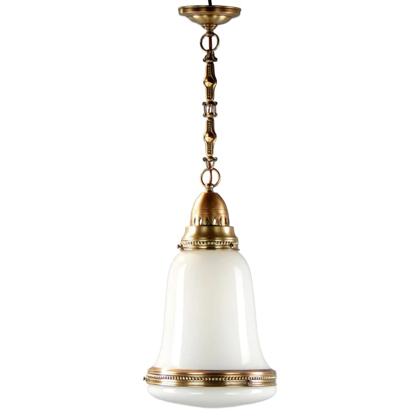 Lampa wisząca secesyjna, szkło białe, mosiądz, Polska, początek XX w.