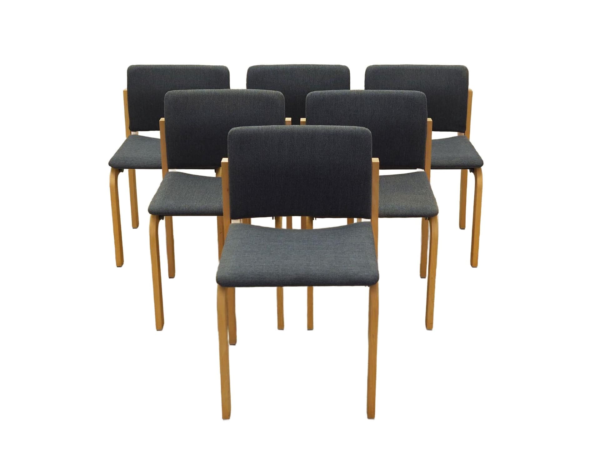 Set of six chairs, graphite, wood, Fritz Hansen, Denmark, 1980s.