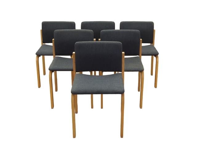 Set of six chairs, graphite, wood, Fritz Hansen, Denmark, 1980s. - DIMENSION