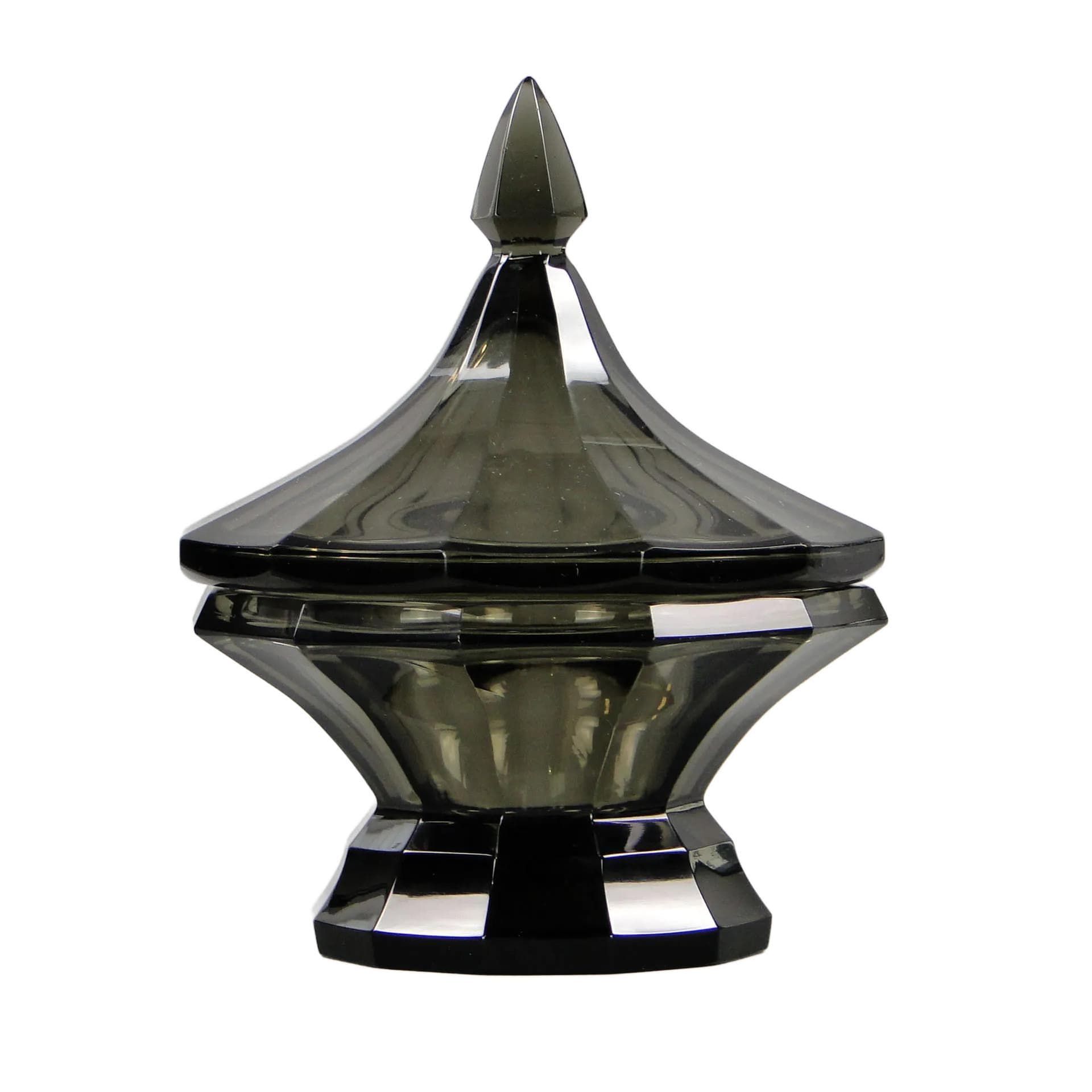 Bombonierka Art Deco, kryształ szary, proj. J. Hoffmann, Ludwig Moser & Sohne, Czechy, lata 30.