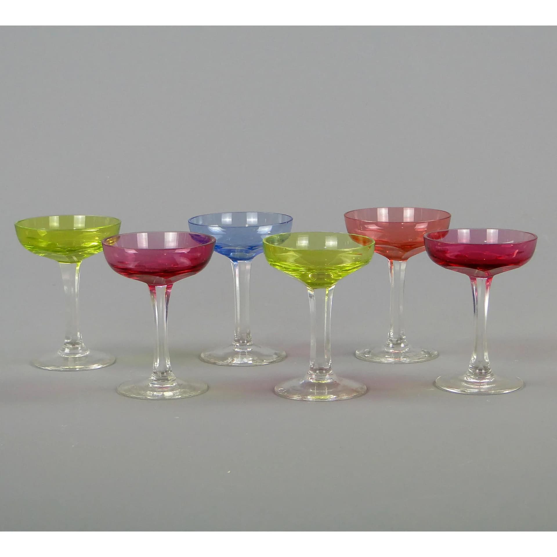 Set of liqueur glasses Lady Hamilton, multicolor, crystal, Moser, Czech Republic, 1930s. - 45054