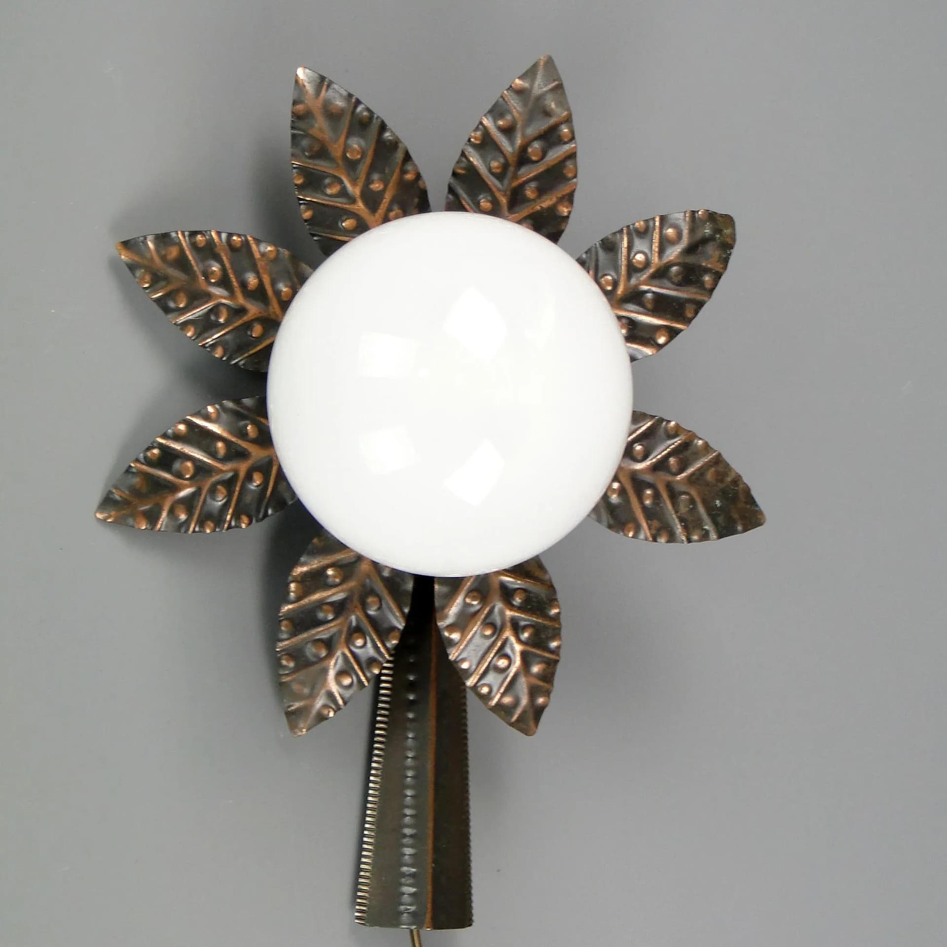 Wall sconce Mid-century modern, steel copper, white glass, Poland, 1960s. - 45350