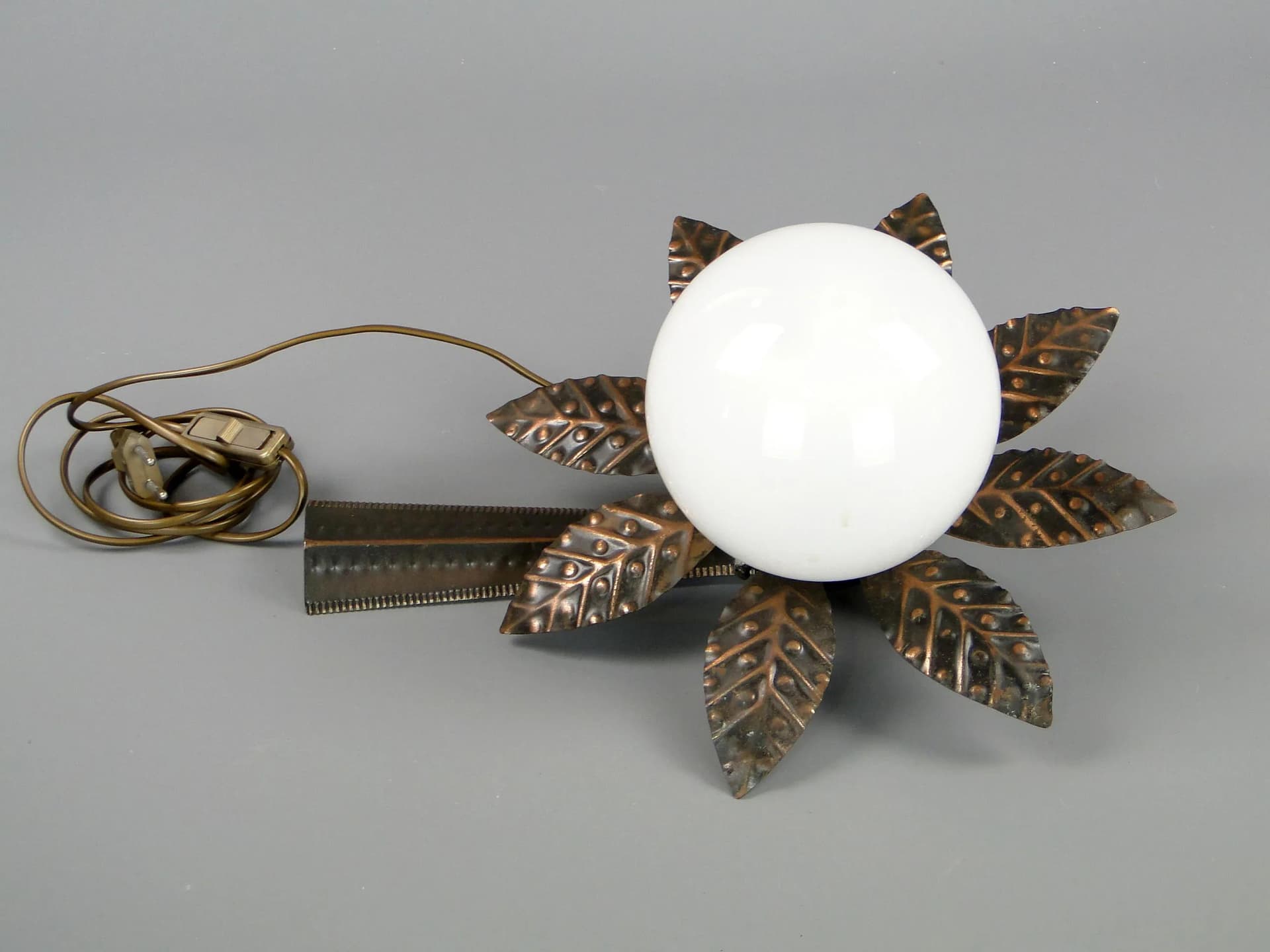 Wall sconce Mid-century modern, steel copper, white glass, Poland, 1960s. - 45351