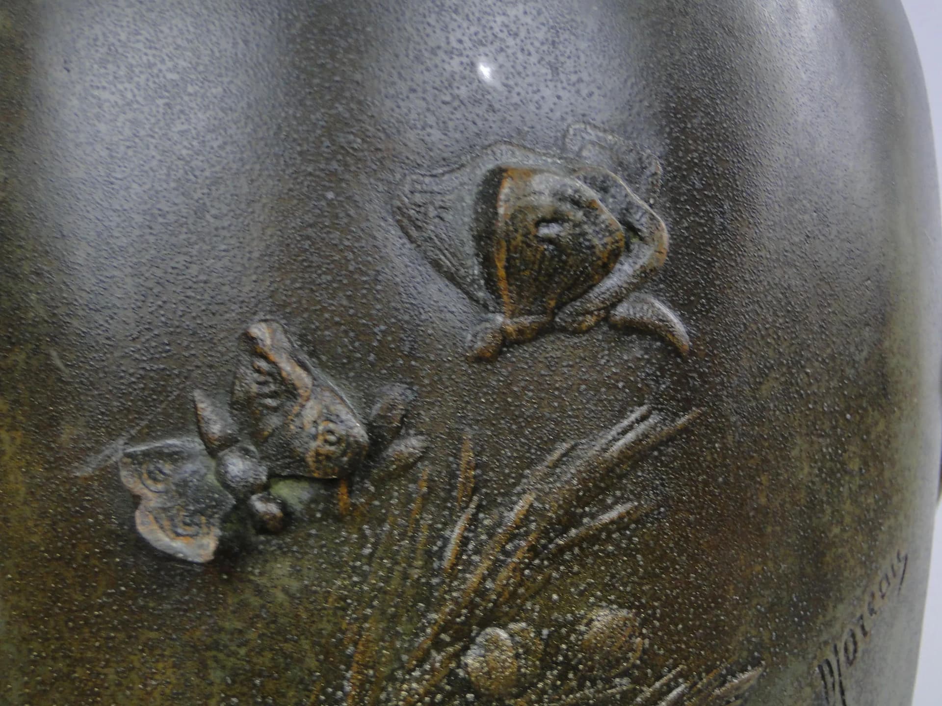 Wazon secesyjny, brąz ciemny, metal, art. A. Moreau, Francja, początek XX w. - 45295