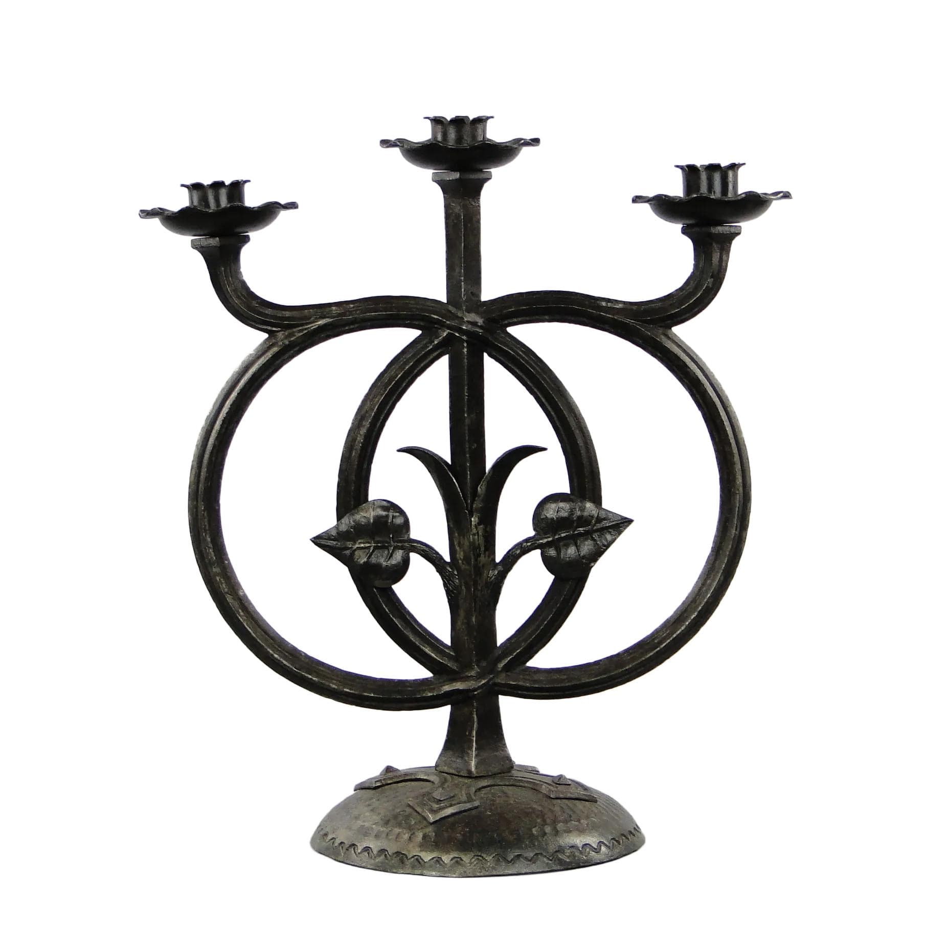 Świecznik secesyjny, stal szara, Polska, lata 30.