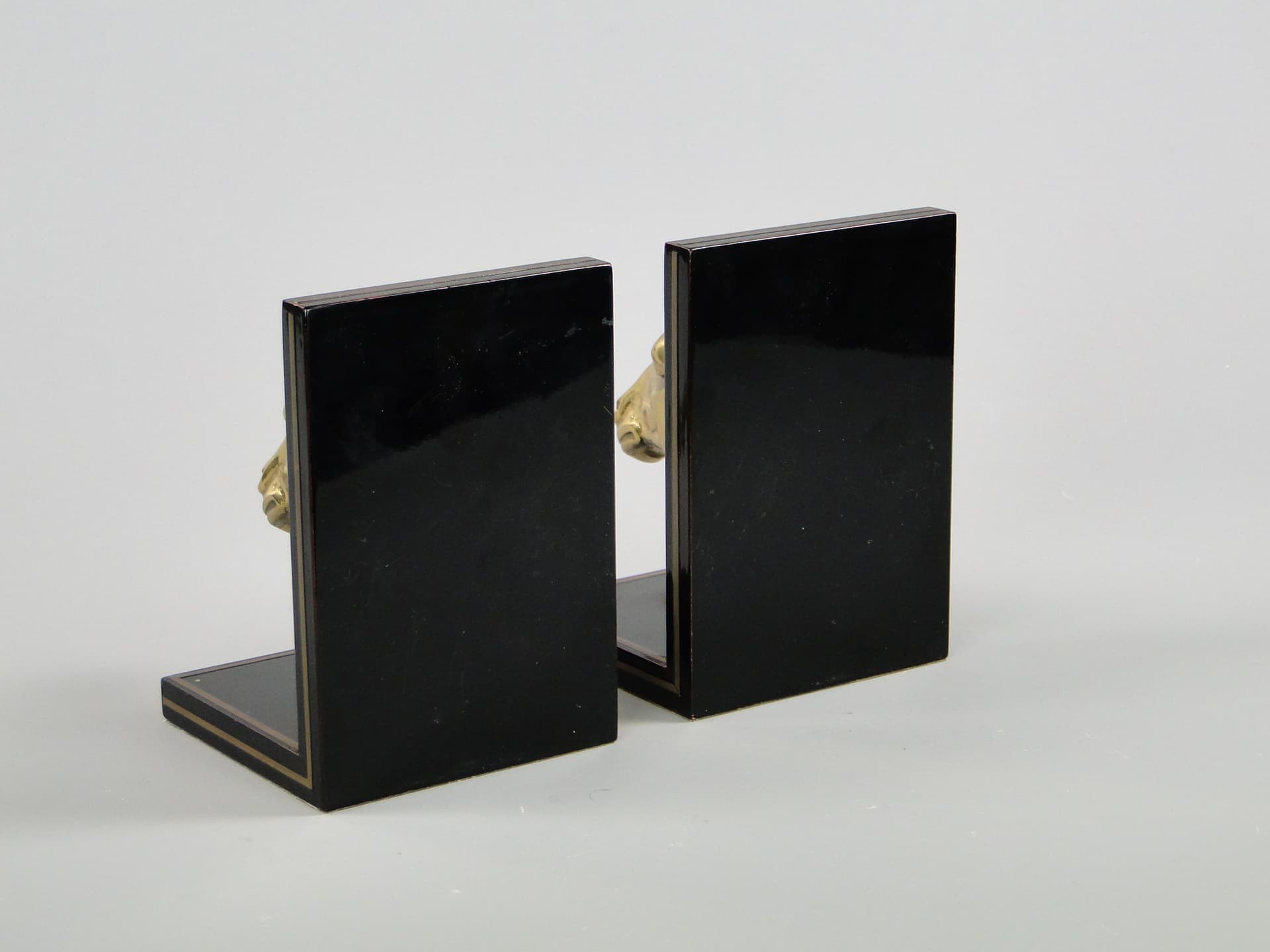 Para podpórek do książek, czarny, drewno, mosiądz, Maison Jansen, Francja, lata 60. - 45287