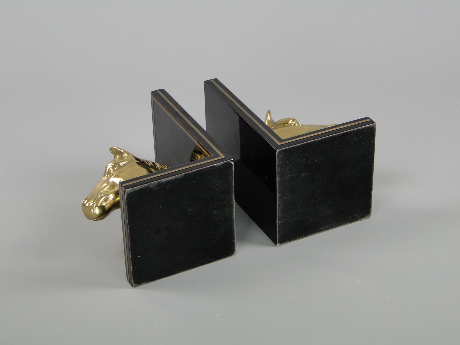 Para podpórek do książek, czarny, drewno, mosiądz, Maison Jansen, Francja, lata 60. - 45288