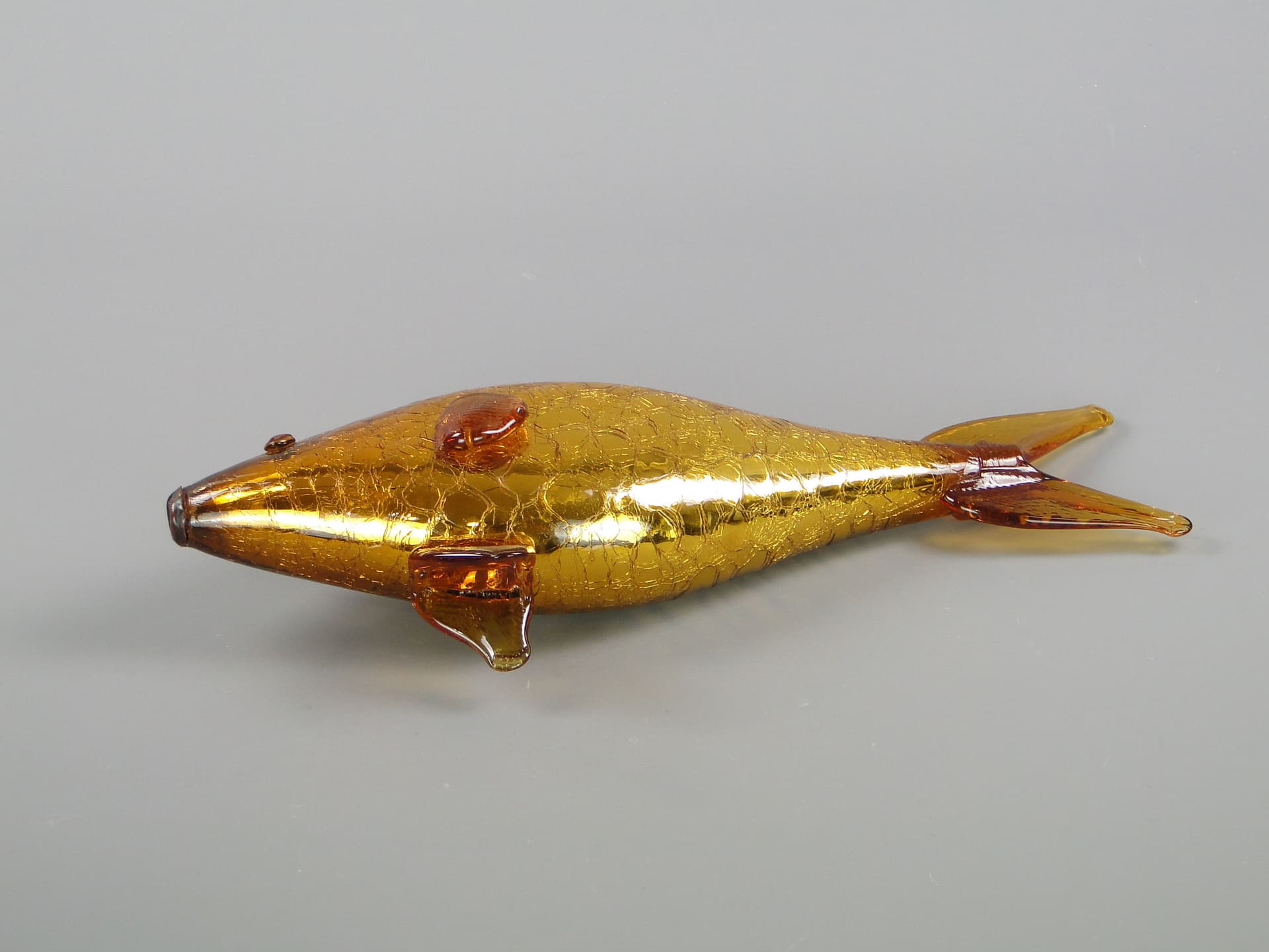 Fish figurine, golden, glass, Czechoslovakia, 1960s - 45279