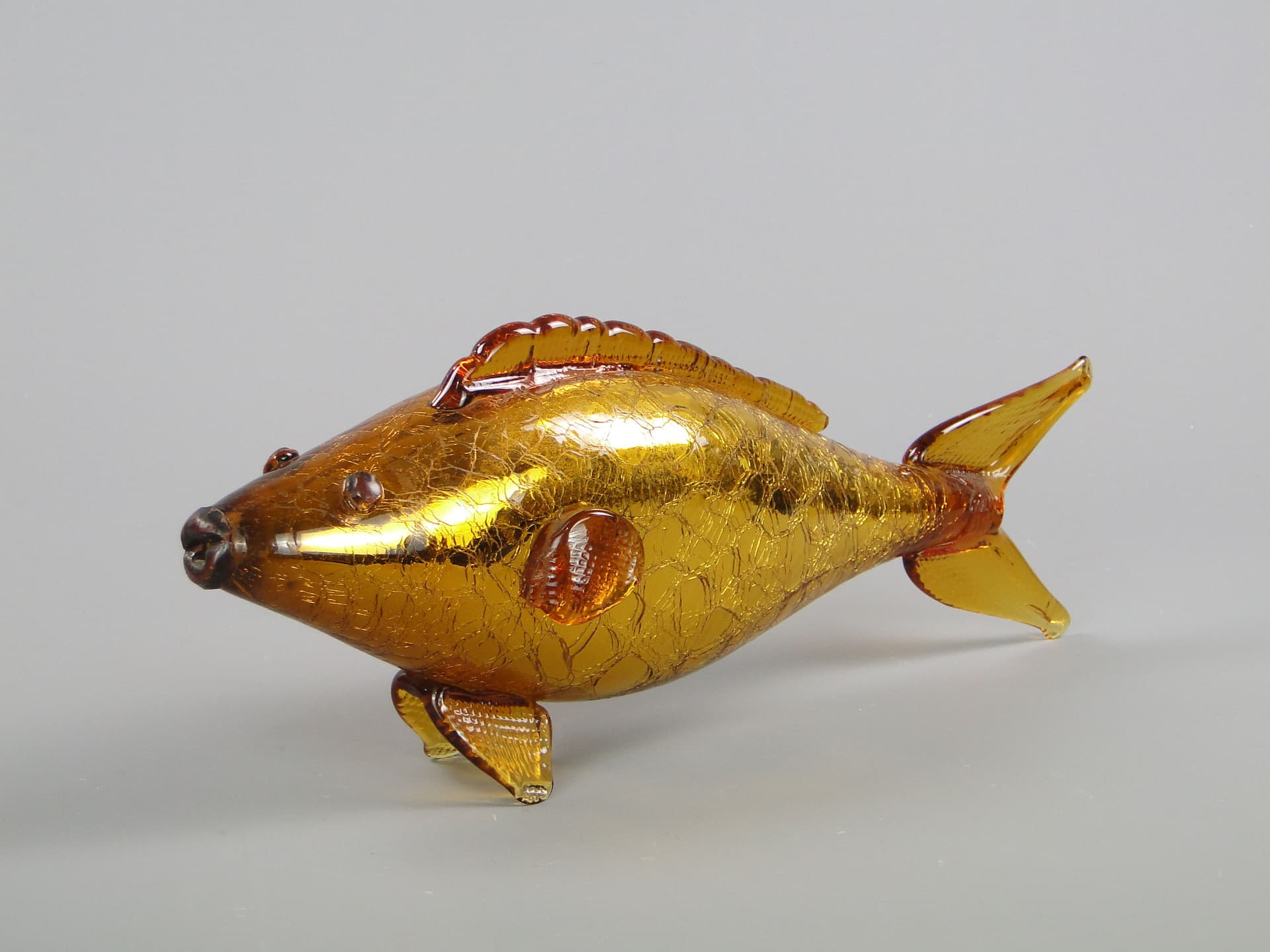 Fish figurine, golden, glass, Czechoslovakia, 1960s - 45277