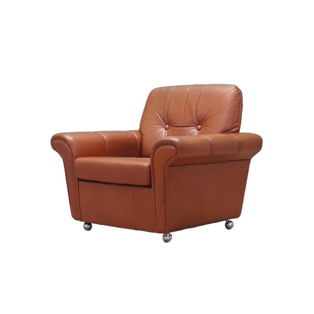 Armchair, brown leather, metal, Denmark, 1960s. - DIMENSION