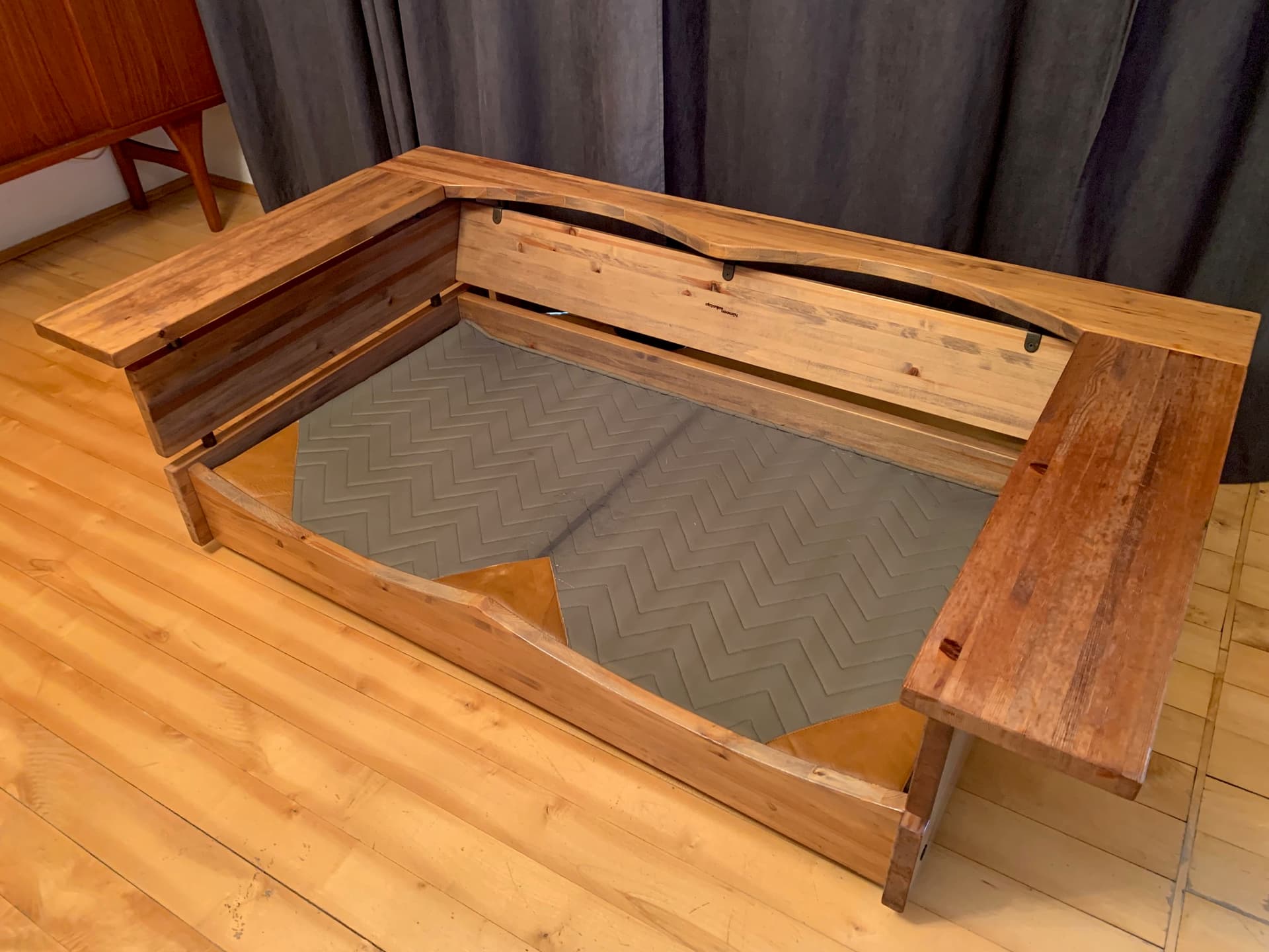 Sofa, skóra brązowa, sosna, Hämeen Kalustaja, Finlandia, lata 70. - 45648