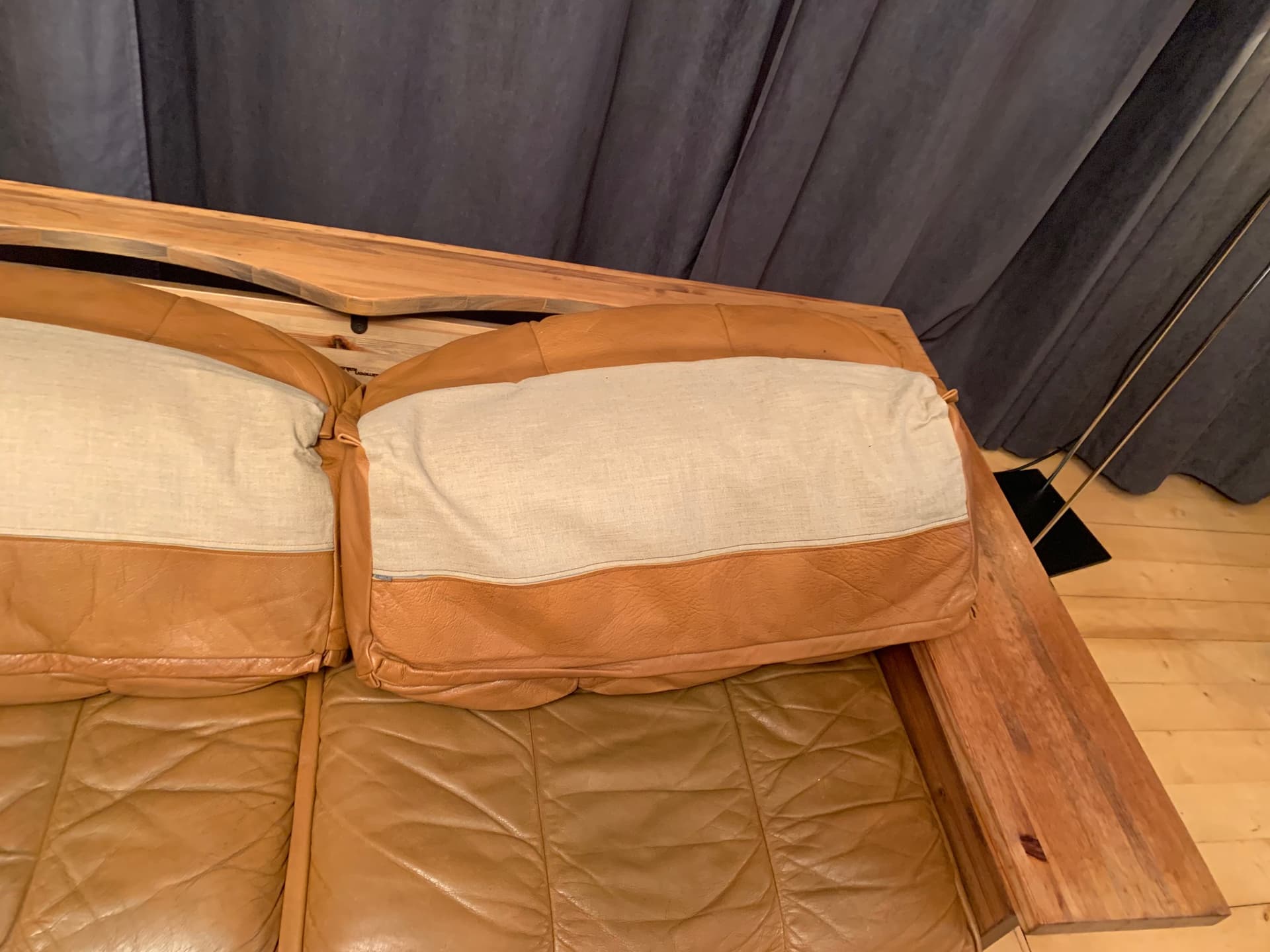 Sofa, skóra brązowa, sosna, Hämeen Kalustaja, Finlandia, lata 70. - 45653