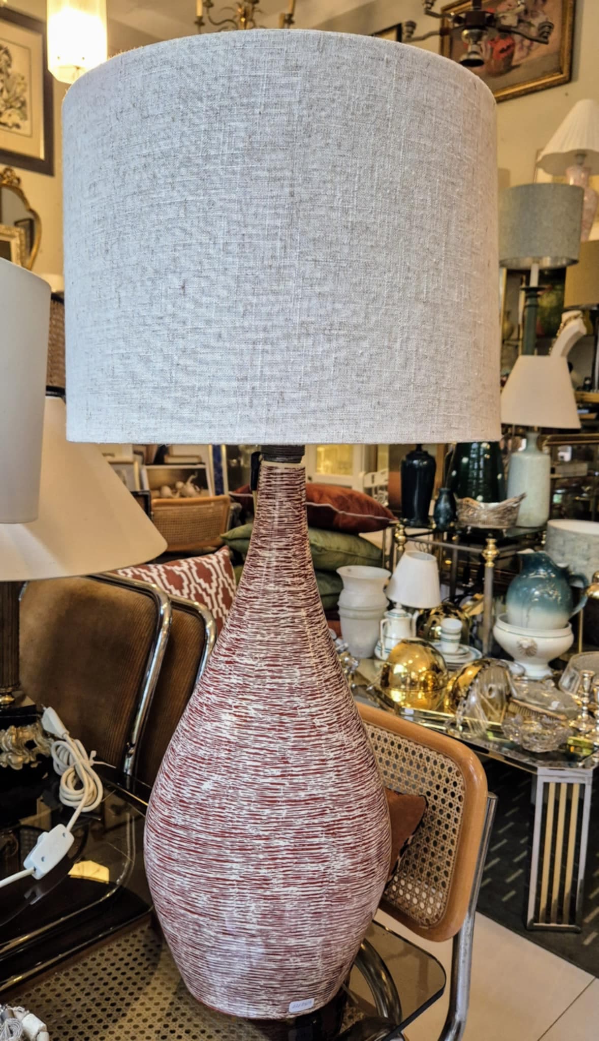 Lampa stołowa New Look, maroon, ceramika, Zakłady Porcelitu Stołowego Tułowice, Polska, lata 60. - 46356