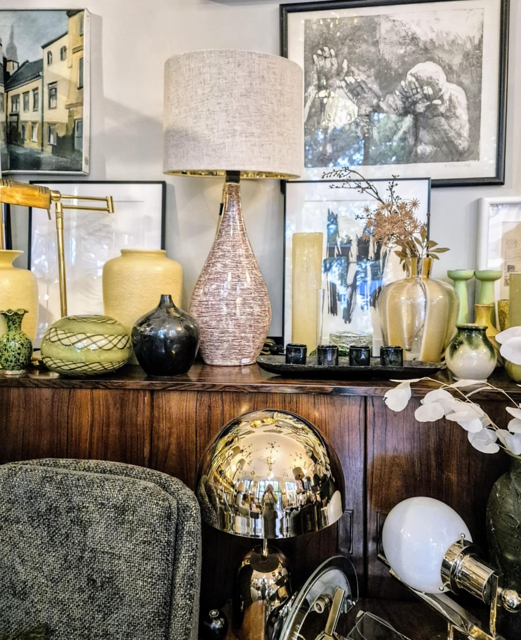 Lampa stołowa New Look, maroon, ceramika, Zakłady Porcelitu Stołowego Tułowice, Polska, lata 60. - 46358