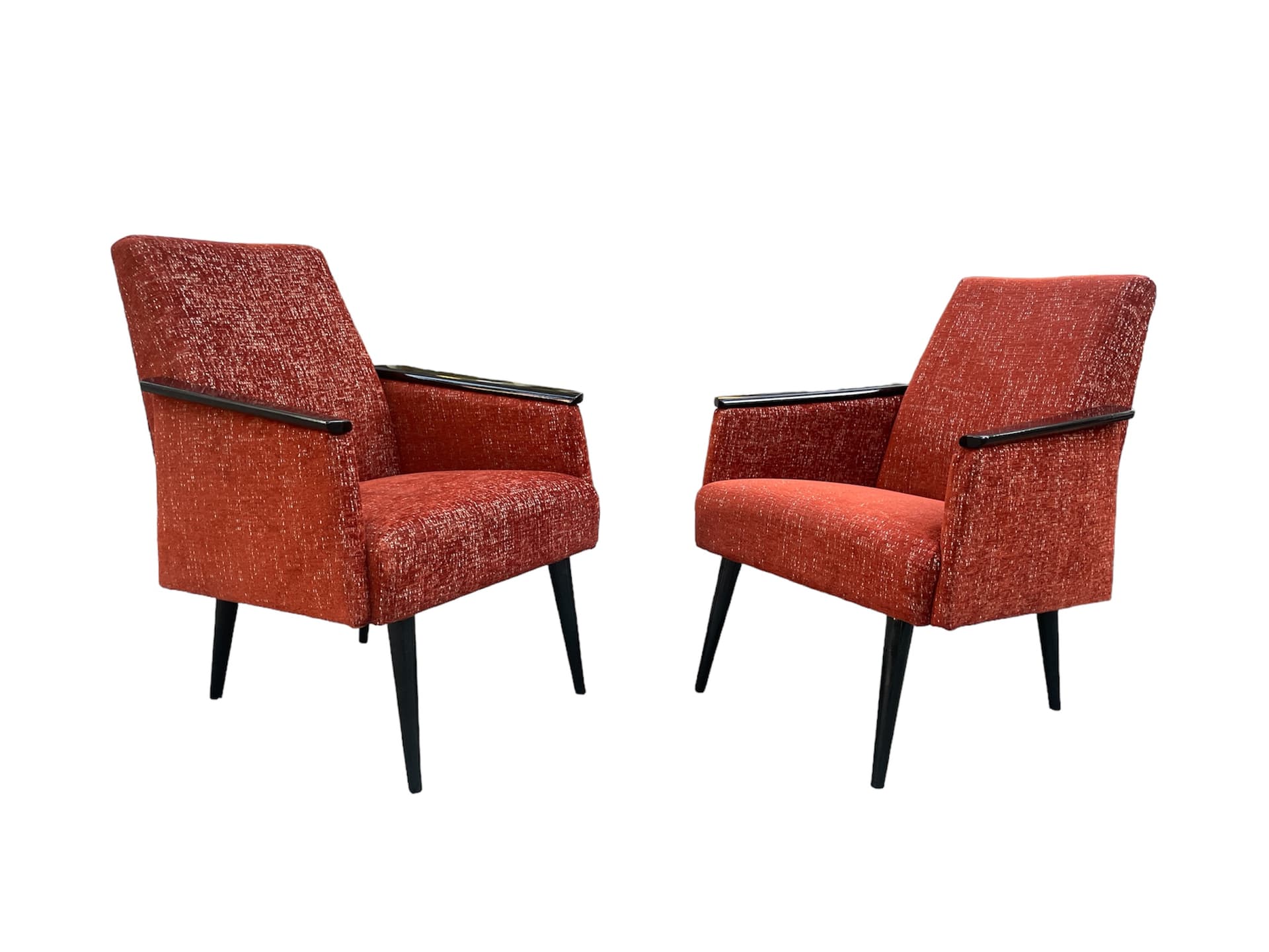Club armchair Gera, maroon fabric, black wood, Germany, 1970s. - 45719