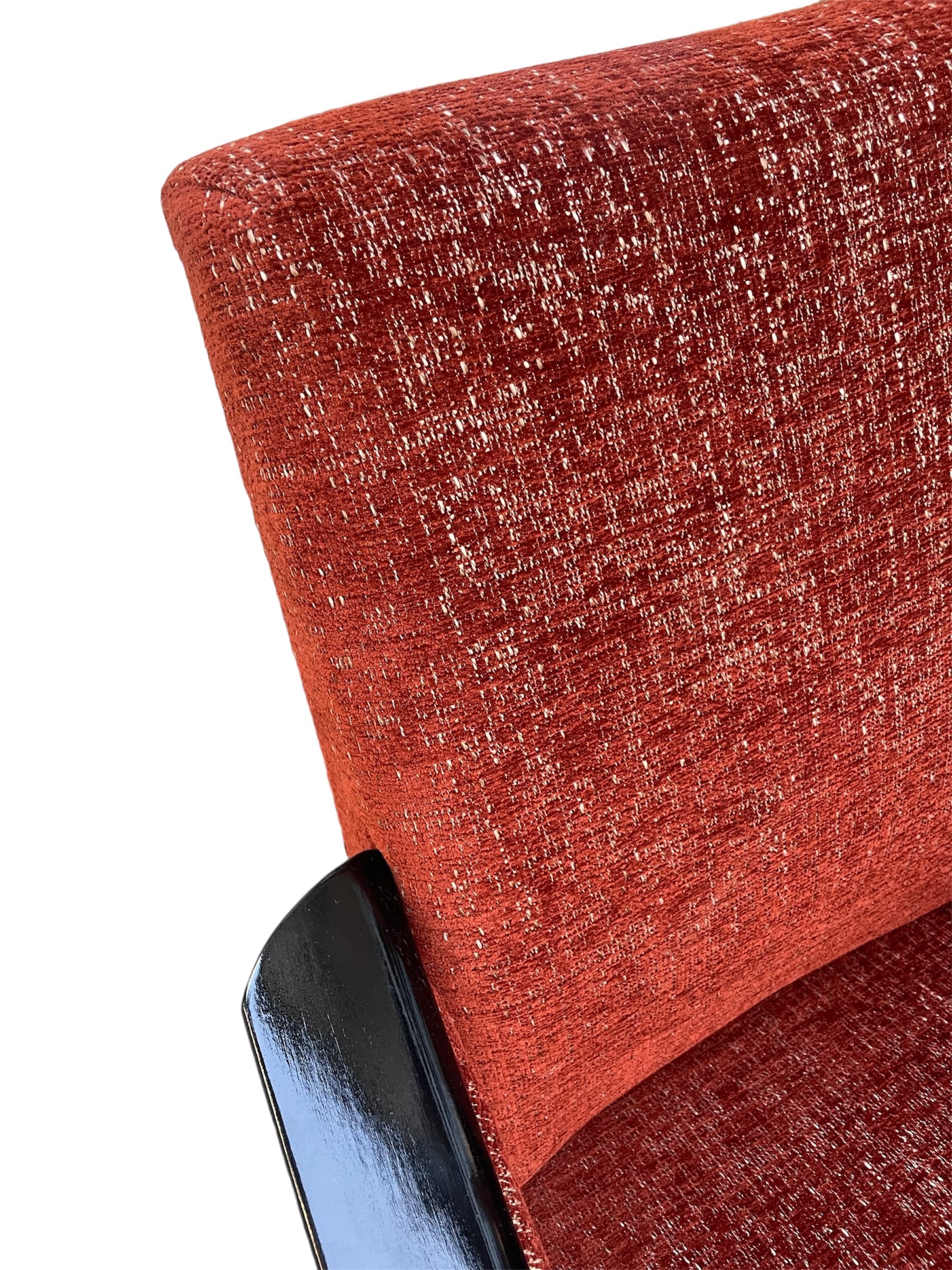 Club armchair Gera, maroon fabric, black wood, Germany, 1970s. - 45725