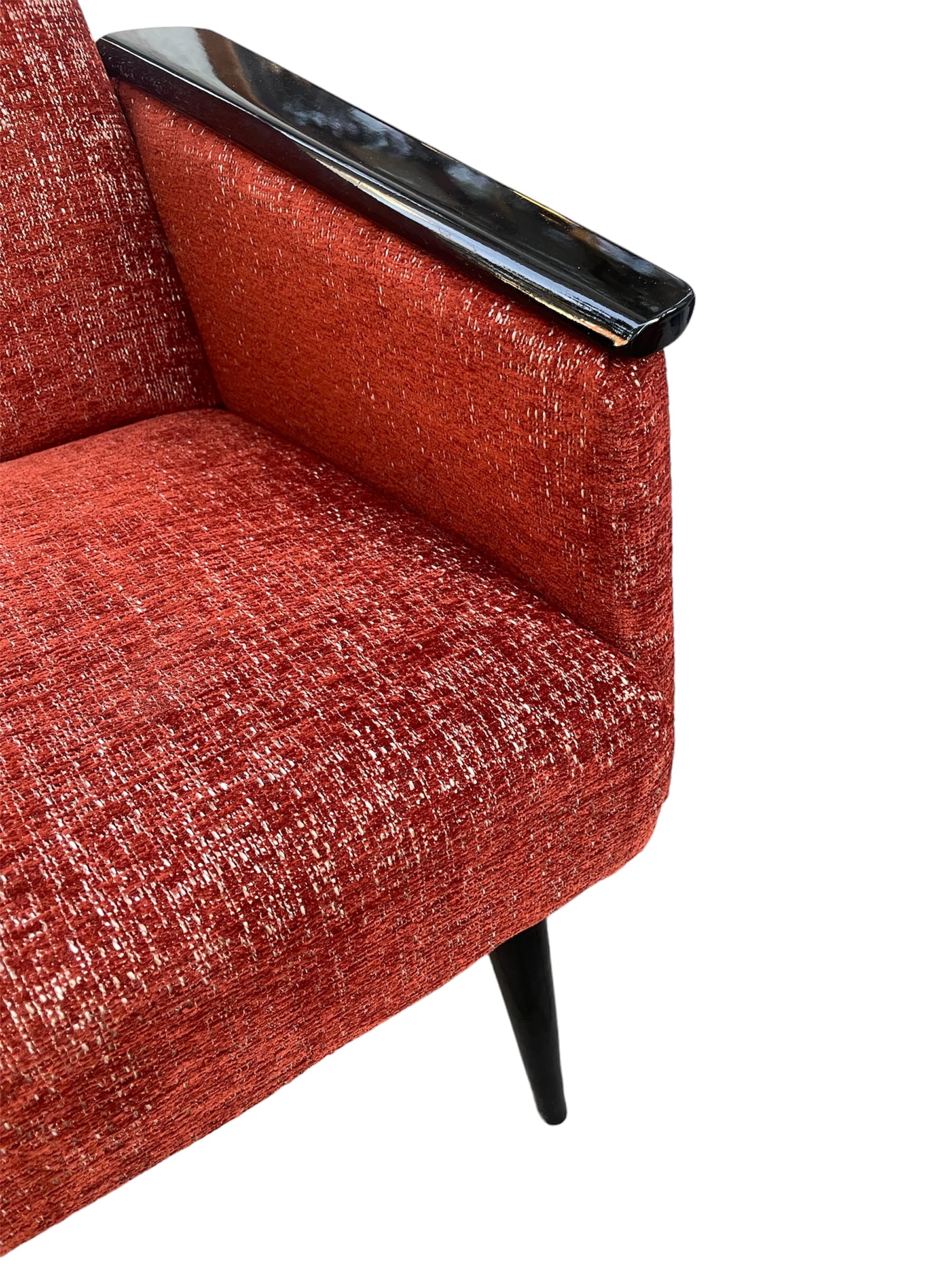 Club armchair Gera, maroon fabric, black wood, Germany, 1970s. - 45724