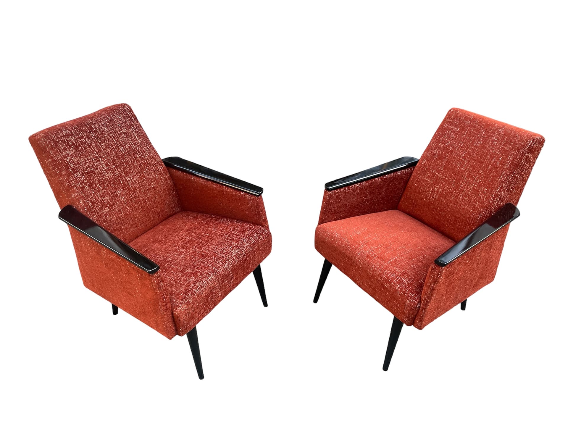 Club armchair Gera, maroon fabric, black wood, Germany, 1970s. - 45720