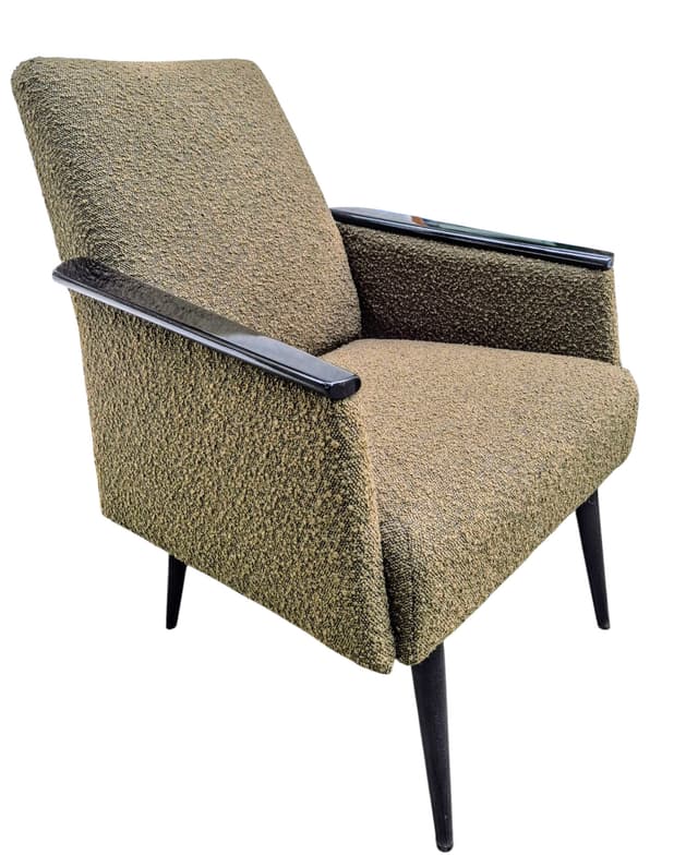 Fotel klubowy Gera, zielony, drewno czarne, Niemcy, lata 70. - WYMIARY