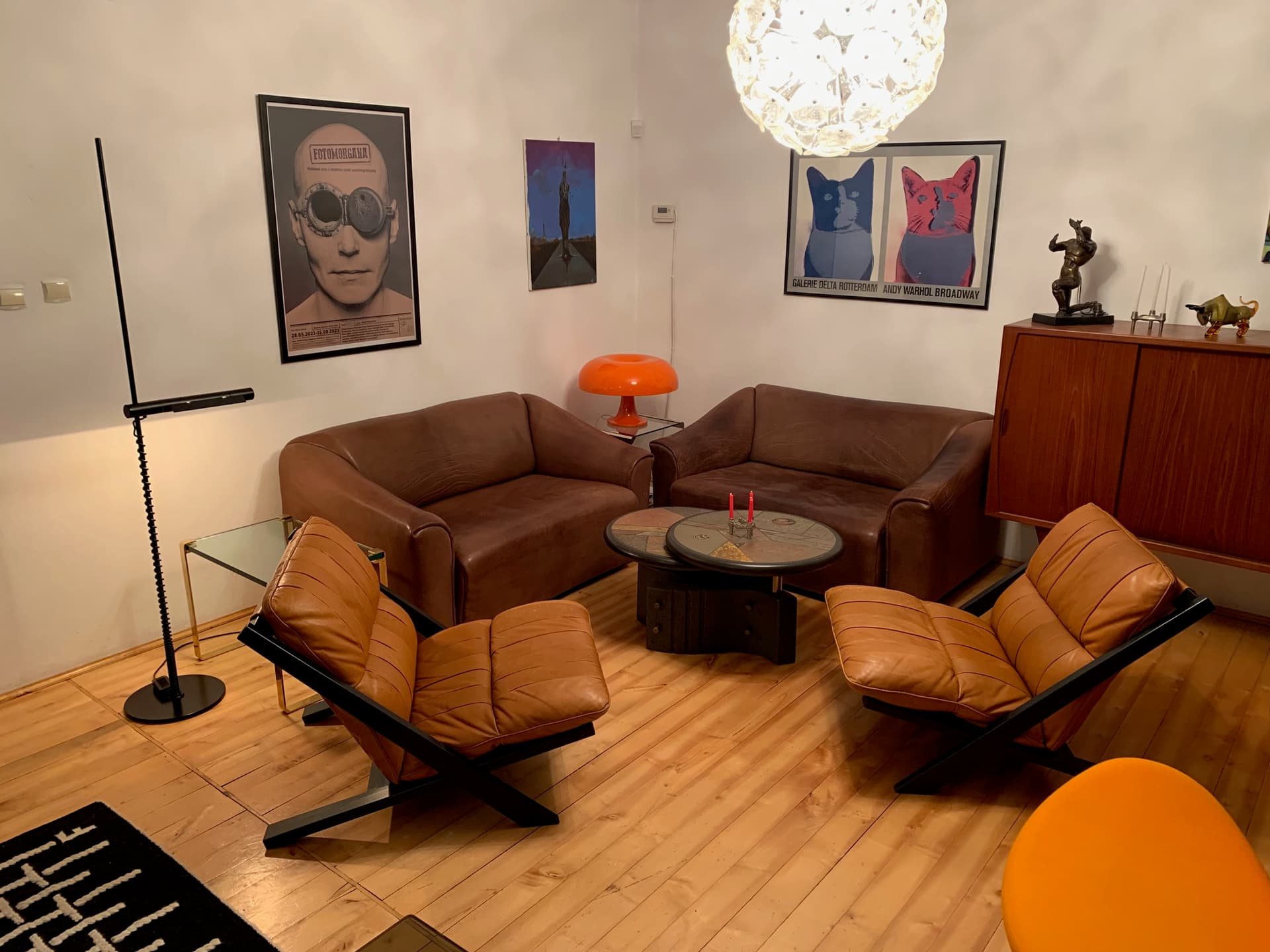 Para foteli, skóra koniakowa, drewno ciemny brąz, proj. U. Berger, de Sede, Szwajcaria, lata 70. - 45779