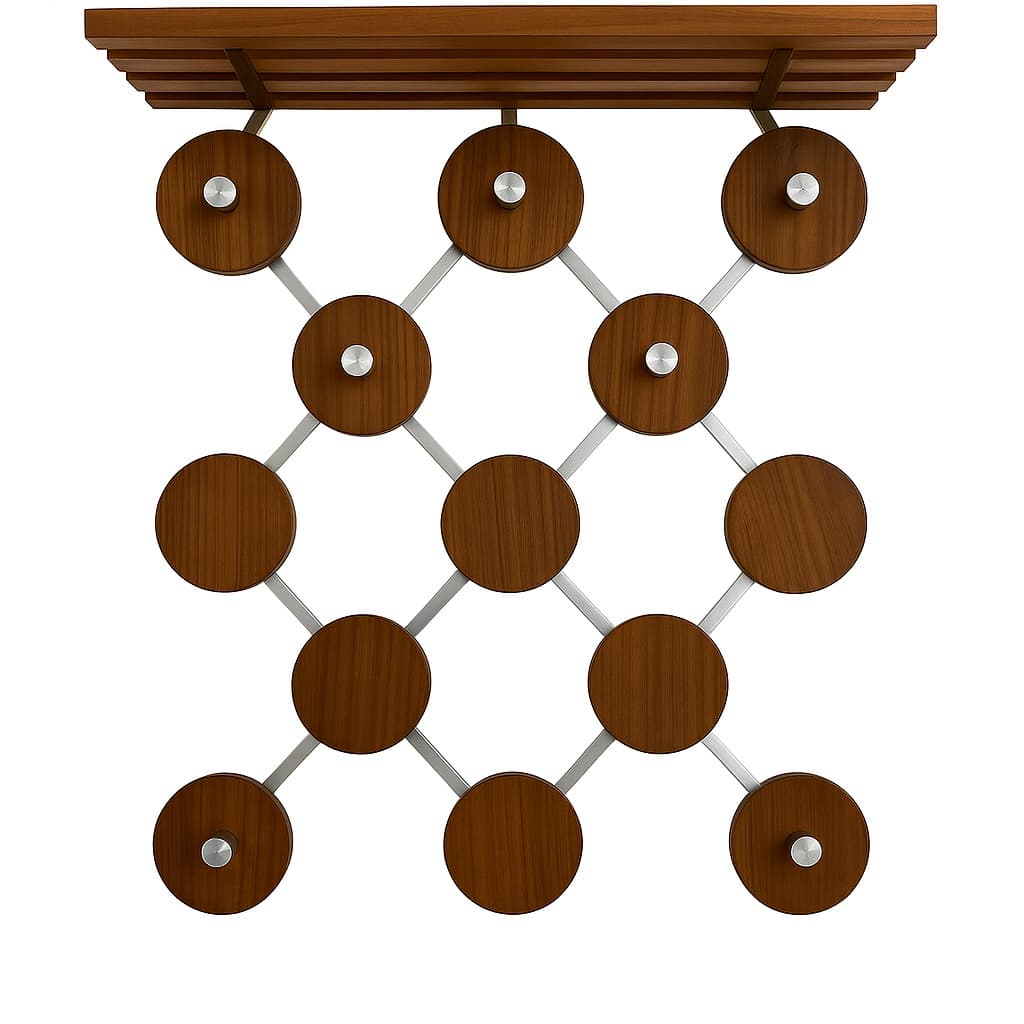 Wall-mounted rack, walnut, metal, Scandinavia, 1960s.