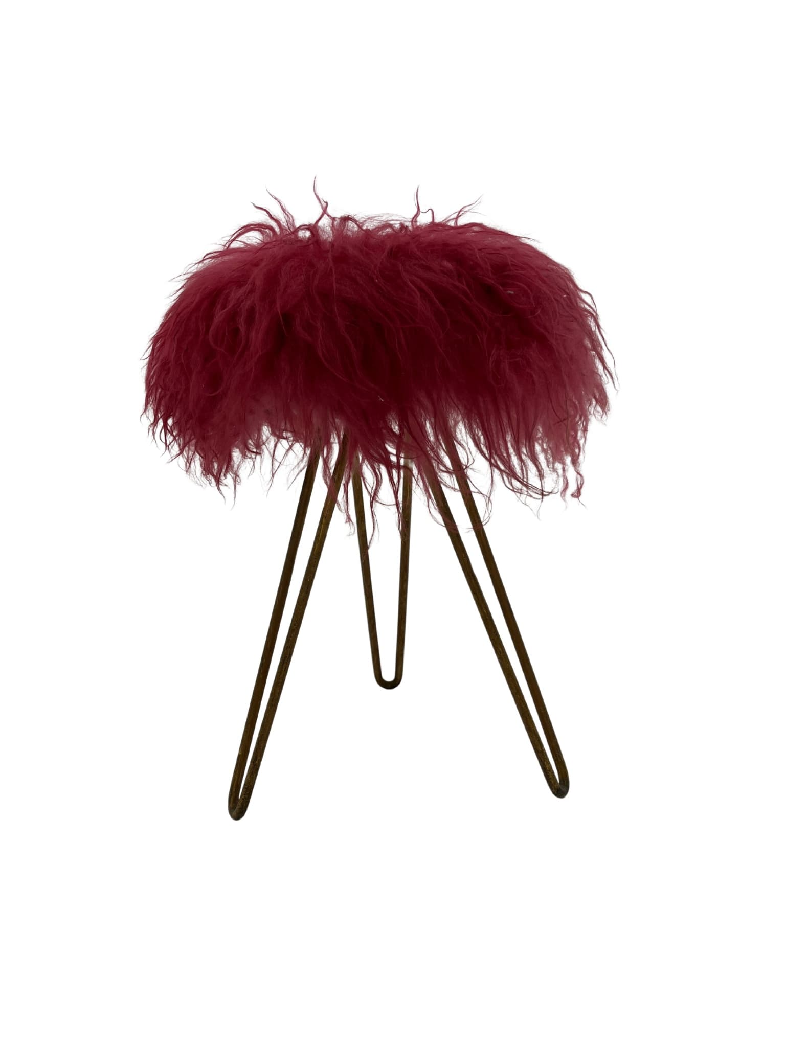 Stołek modernistyczny, wełna czerwona, metal, lata 50.