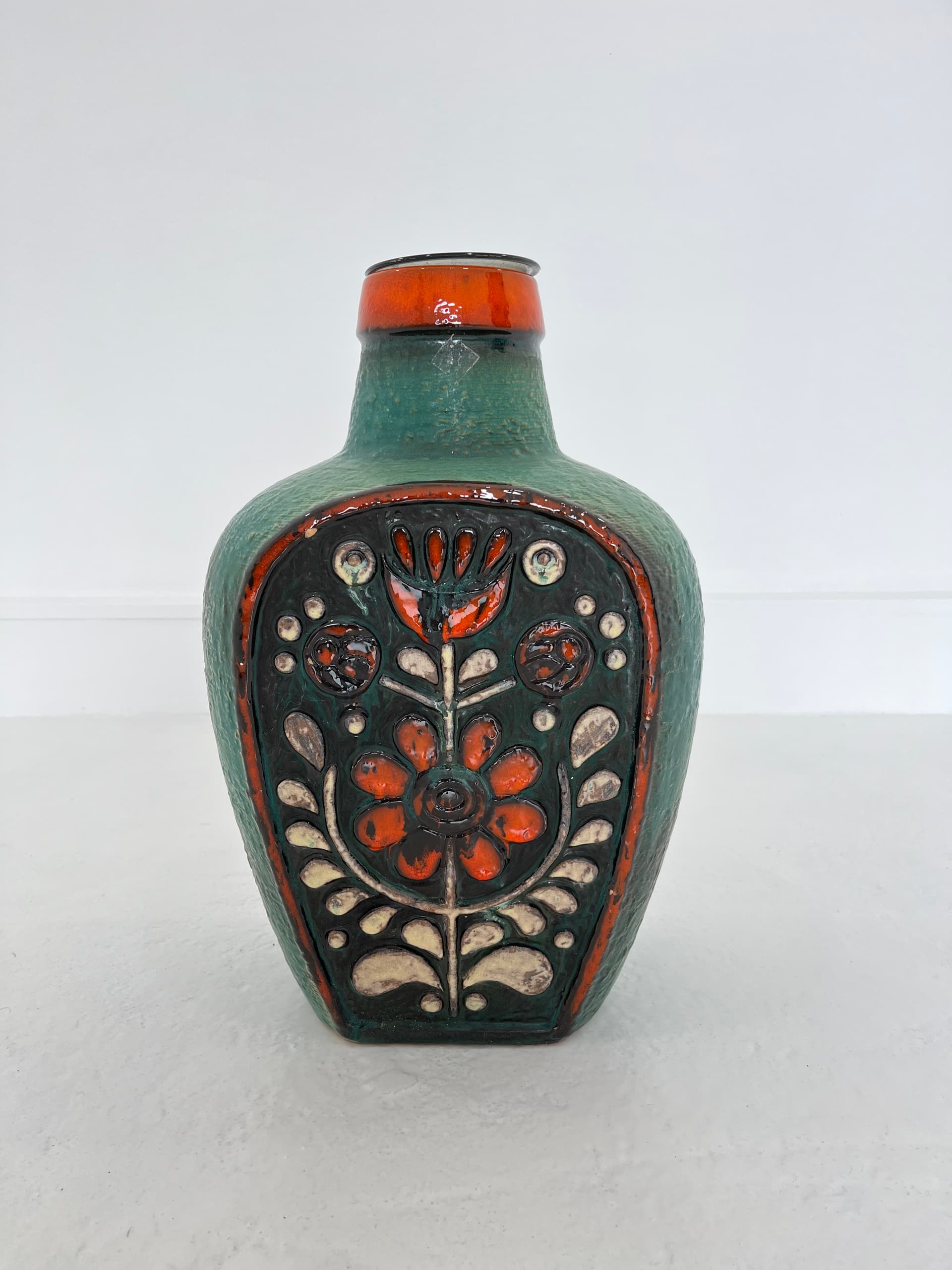 Wazon ceramiczny zielony, proj. P. Dieter, Niemcy, lata 70. - 45980