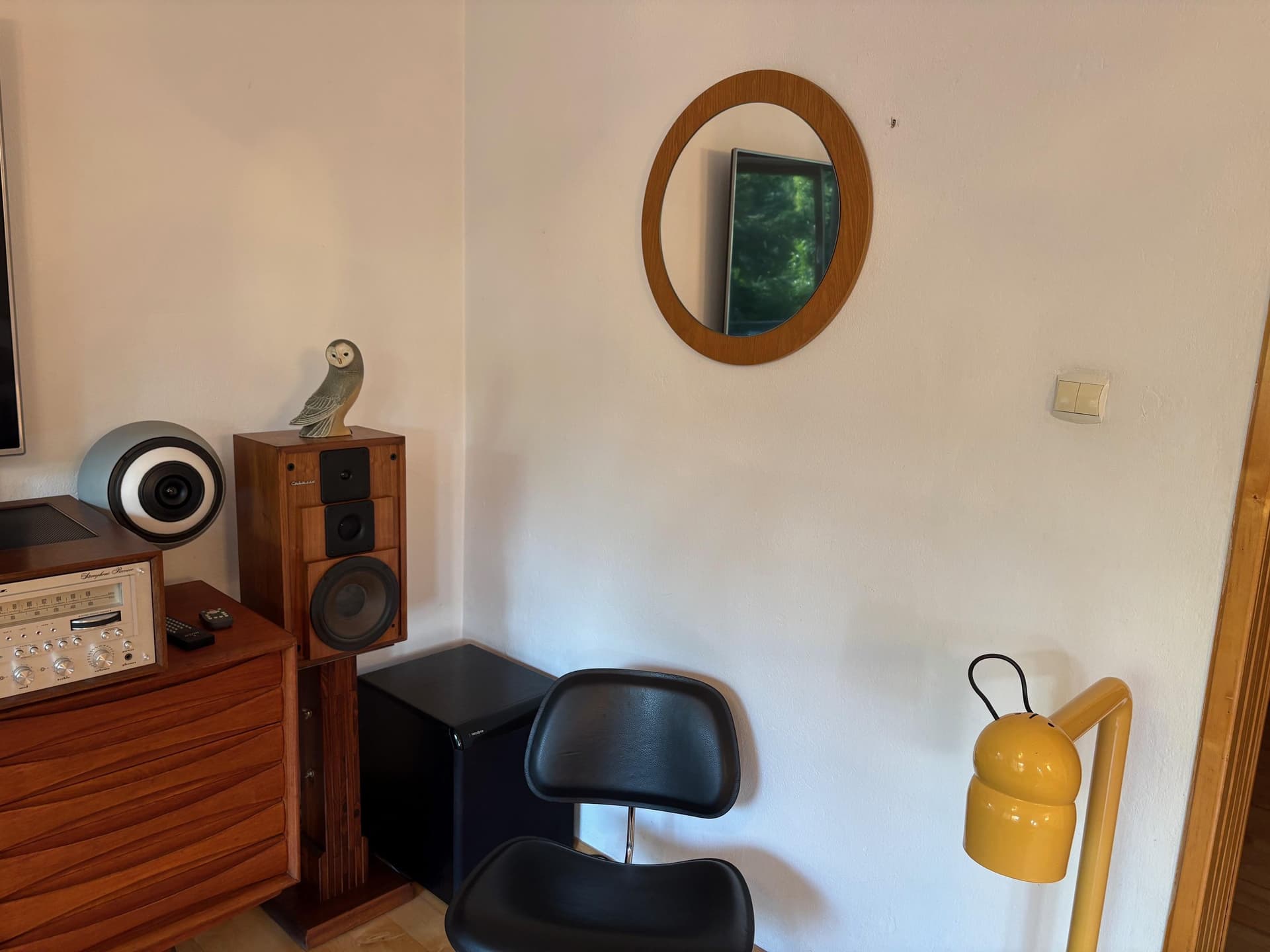 Mirror, brown wood, Denmark, 1960s. - 79796