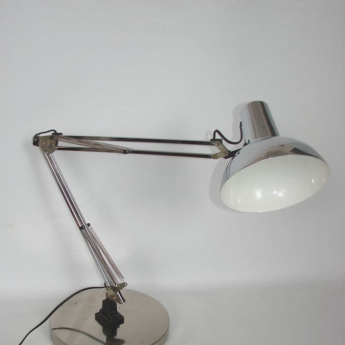 Lampa biurkowa kreślarska, chrom srebrny, stal chromowana, lata 70. - 46601