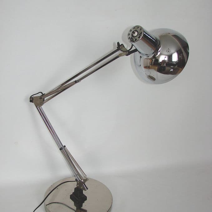 Lampa biurkowa kreślarska, chrom srebrny, stal chromowana, lata 70. - 46602