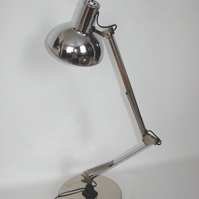 Lampa biurkowa kreślarska, chrom srebrny, stal chromowana, lata 70. - 46603