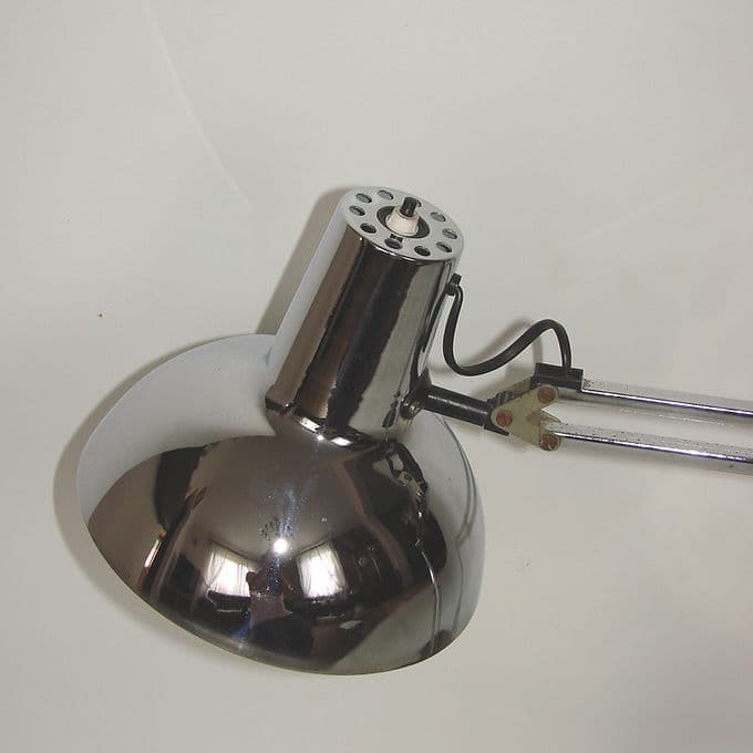 Lampa biurkowa kreślarska, chrom srebrny, stal chromowana, lata 70. - 46604