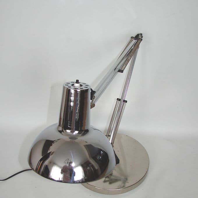 Lampa biurkowa kreślarska, chrom srebrny, stal chromowana, lata 70. - 46605